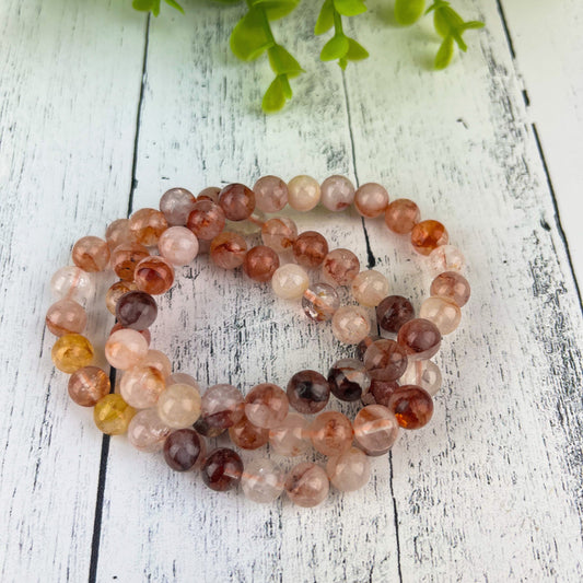 Hematoid Quartz Bracelet 8mm • Fire Quartz Crystal Stretch Bracelet • Root Chakra Healing Stone • Grounding & Focus • Energy Gift for Her - Crystals for everyone • Crystals And Cord