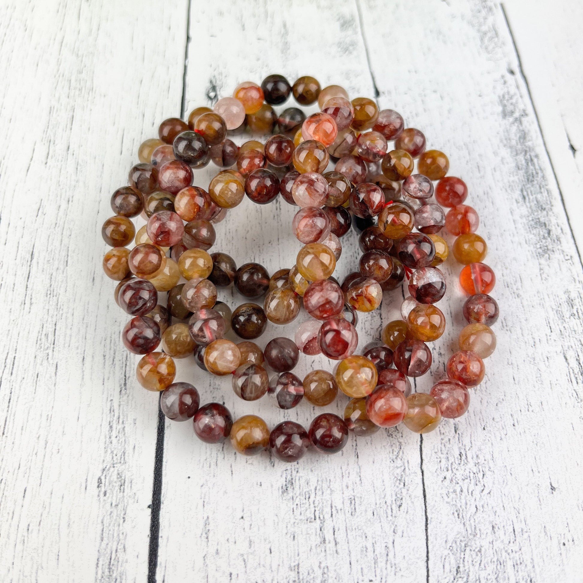 Healing Energy Bracelet with Golden Healer Quartz and Fire Quartz Beads - 8mm Stone Beads - Self-Healing and Positive Energy Booster - Crystals for everyone • Crystals And Cord