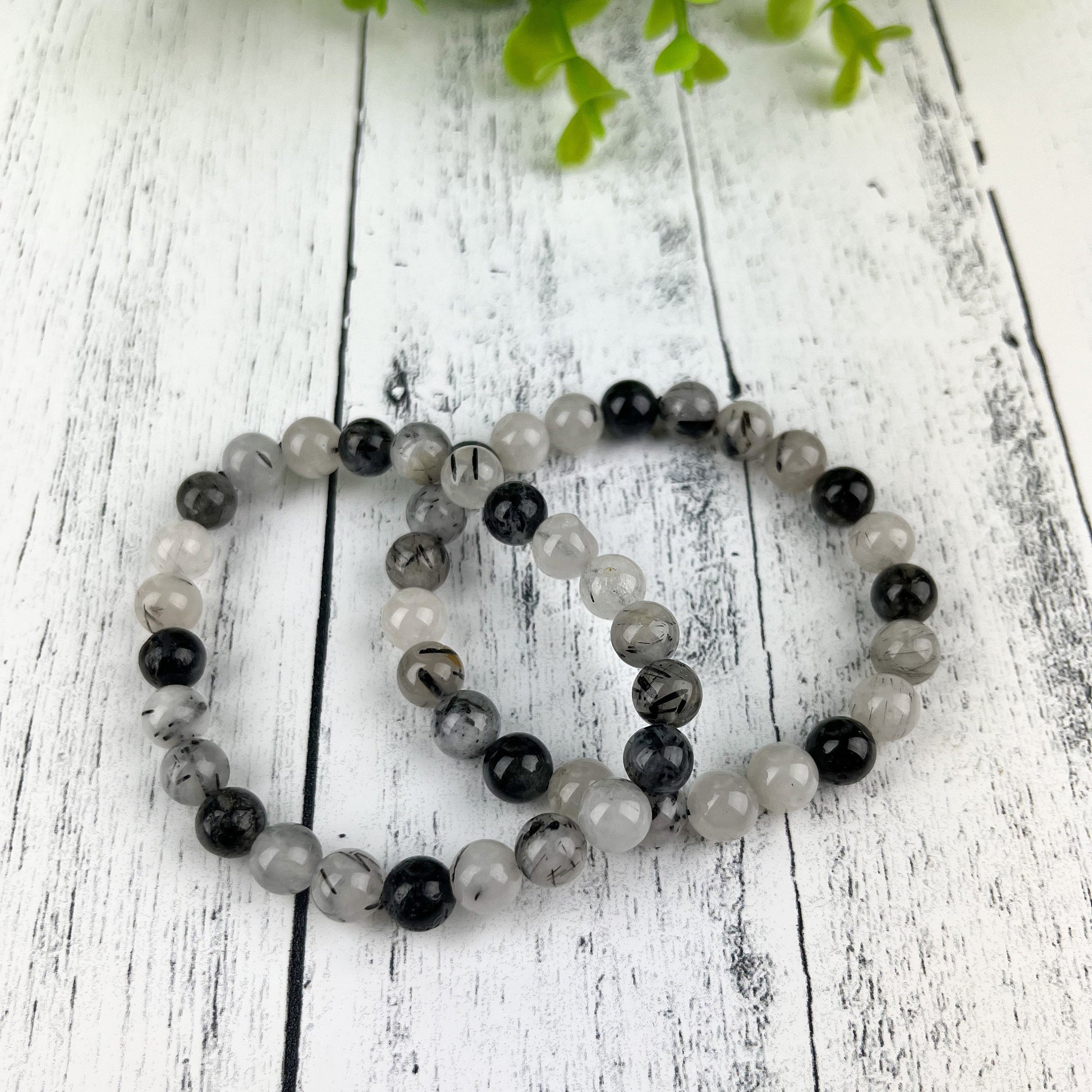 Protection & Clarity Crystal Bracelet – 8mm Tourmalinated Quartz with Clear Quartz Beads on Stretch Cord – Energy Shielding Jewelry - Crystals for everyone • Crystals And Cord