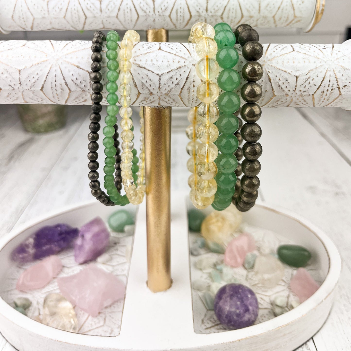 Manifest Abundance and Success Bracelet Set - Citrine, Pyrite, Green Aventurine - Gemstone Stack Bracelets - Wealth Attraction Jewelry - Crystals for everyone • Crystals And Cord