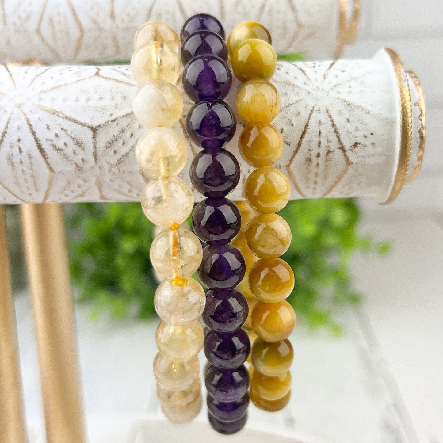Gemstone Success Stack Bracelet Set with Amethyst, Citrine, and Tiger Eye Beads | Wealth, Prosperity, Success | Crystal Healing Bracelets | - Crystals for everyone • Crystals And Cord