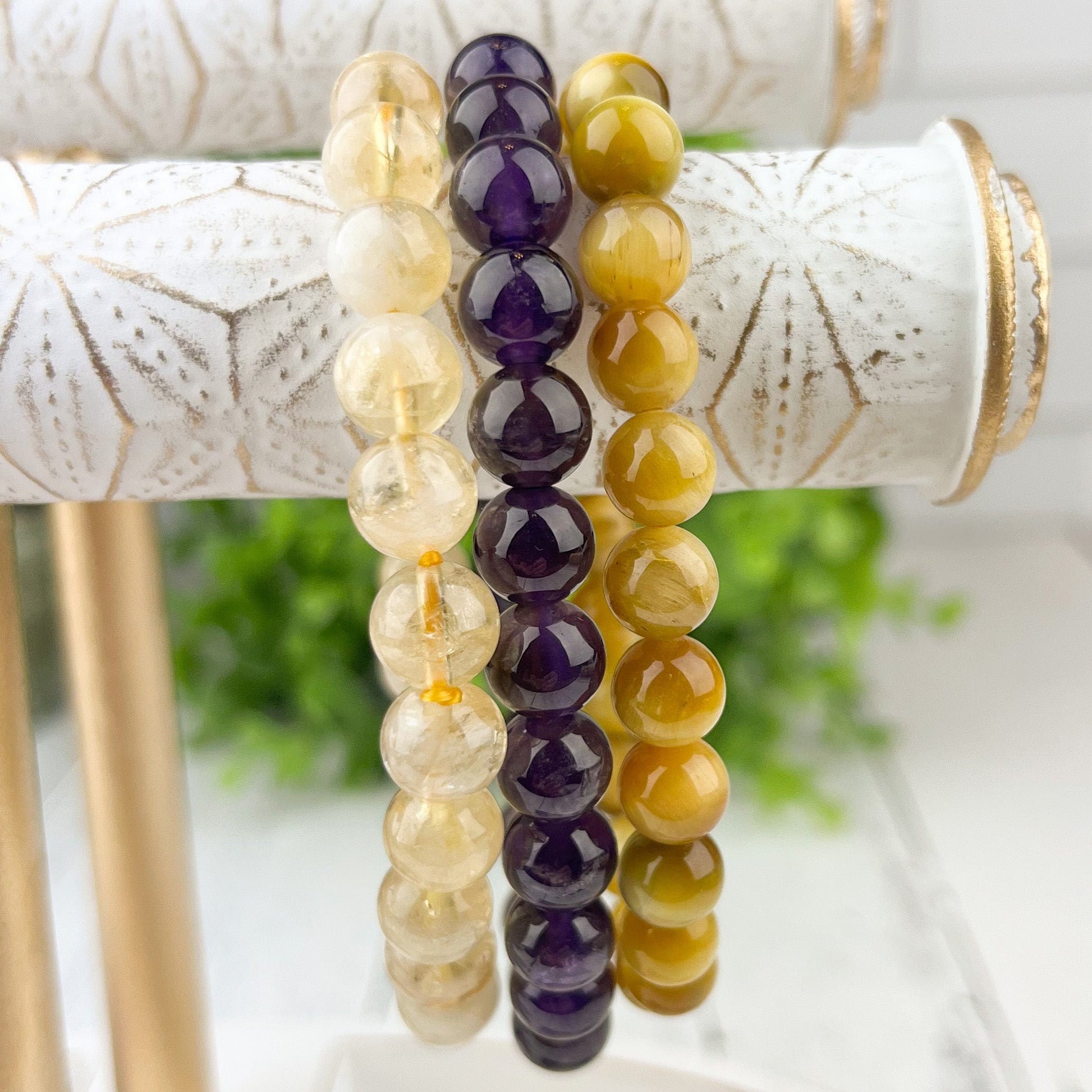 Gemstone Success Stack Bracelet Set with Amethyst, Citrine, and Tiger Eye Beads | Wealth, Prosperity, Success | Crystal Healing Bracelets | - Crystals for everyone • Crystals And Cord