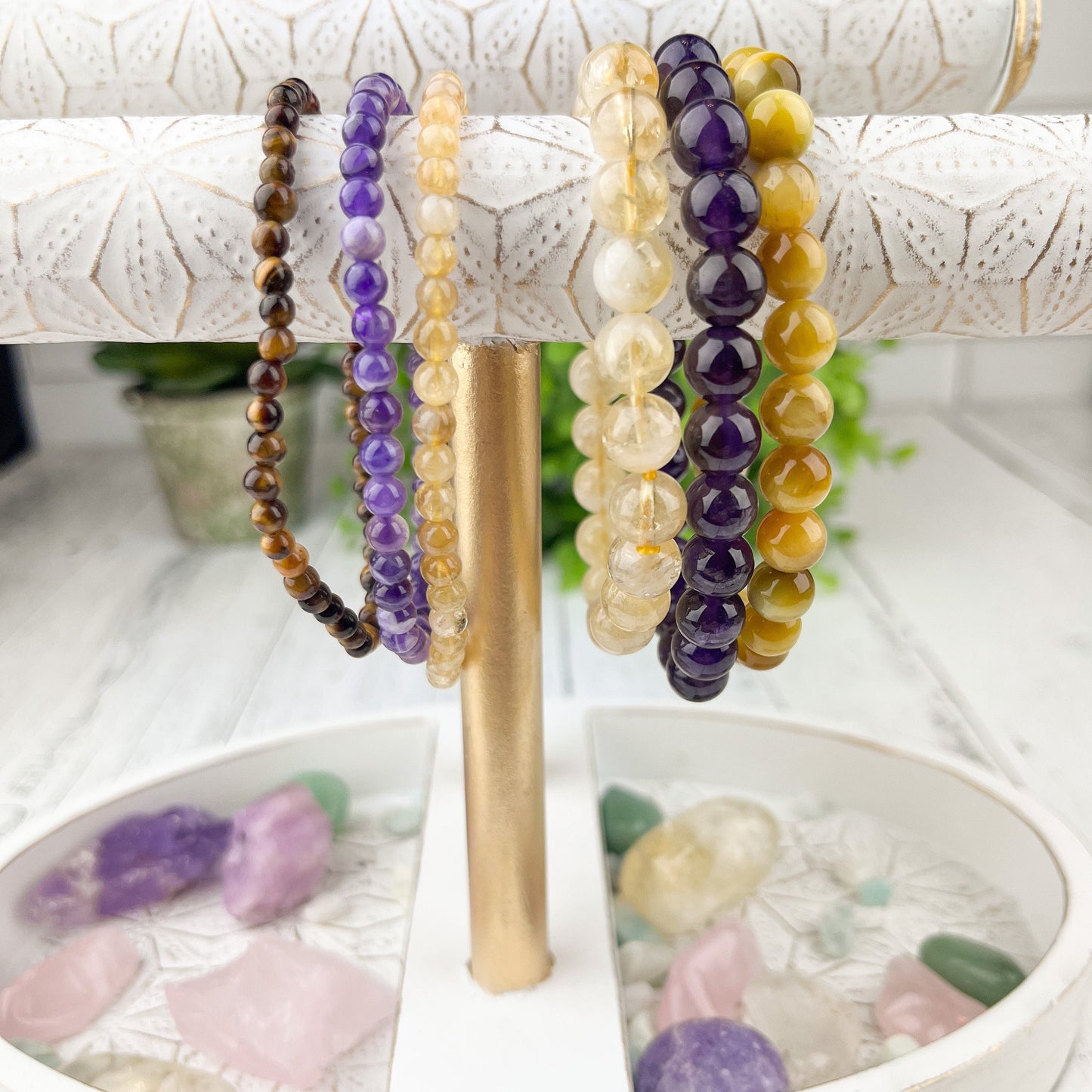 Gemstone Success Stack Bracelet Set with Amethyst, Citrine, and Tiger Eye Beads | Wealth, Prosperity, Success | Crystal Healing Bracelets | - Crystals for everyone • Crystals And Cord