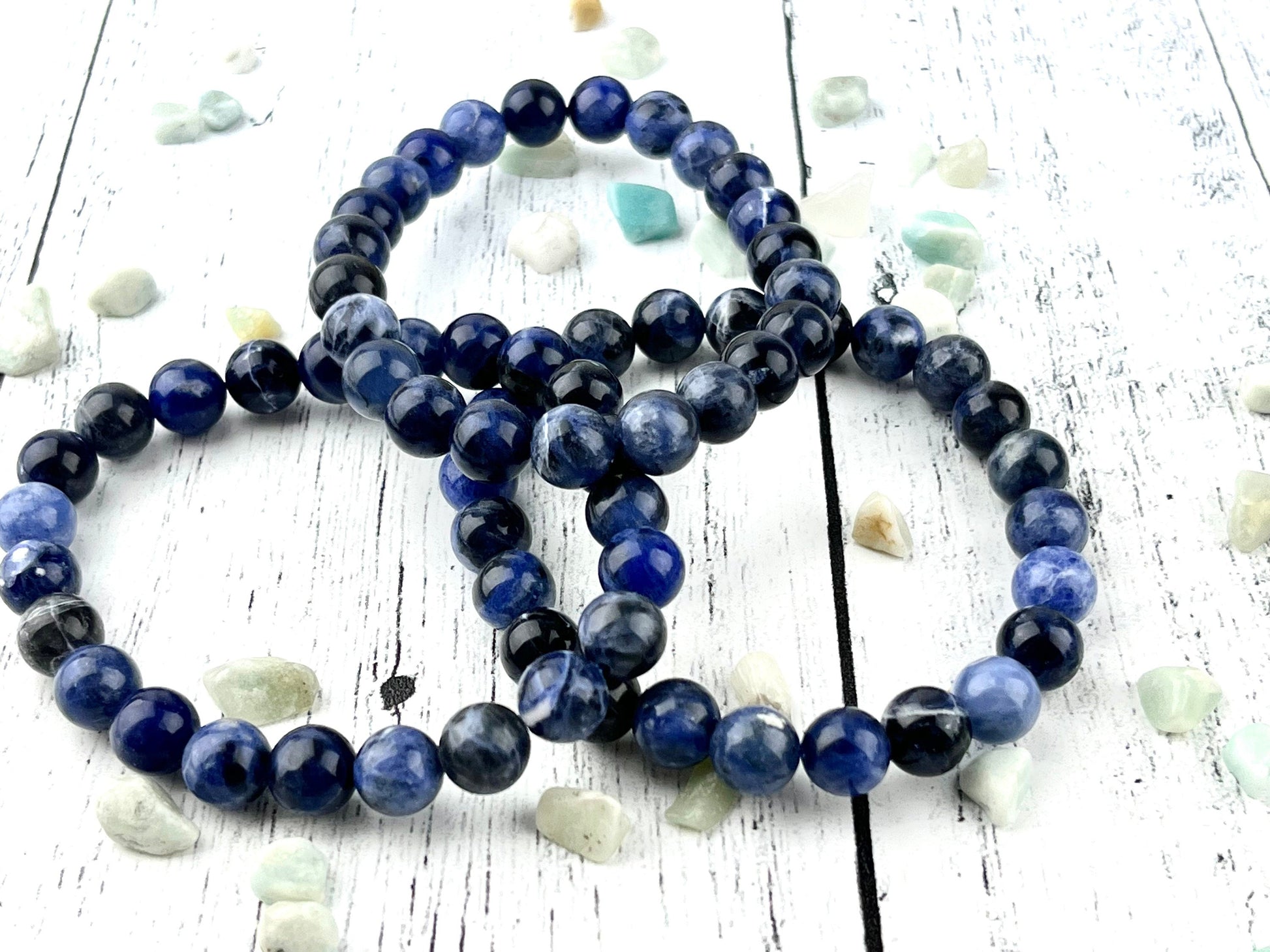 Sodalite Gemstone Bracelet for Self-Esteem & Intuition | 8mm Stone Beads on Elastic | Harmony-Inducing Energy for Grounding - Balance - Crystals for everyone • Crystals And Cord