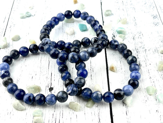 Sodalite Gemstone Bracelet for Self-Esteem & Intuition | 8mm Stone Beads on Elastic | Harmony-Inducing Energy for Grounding - Balance - Crystals for everyone • Crystals And Cord