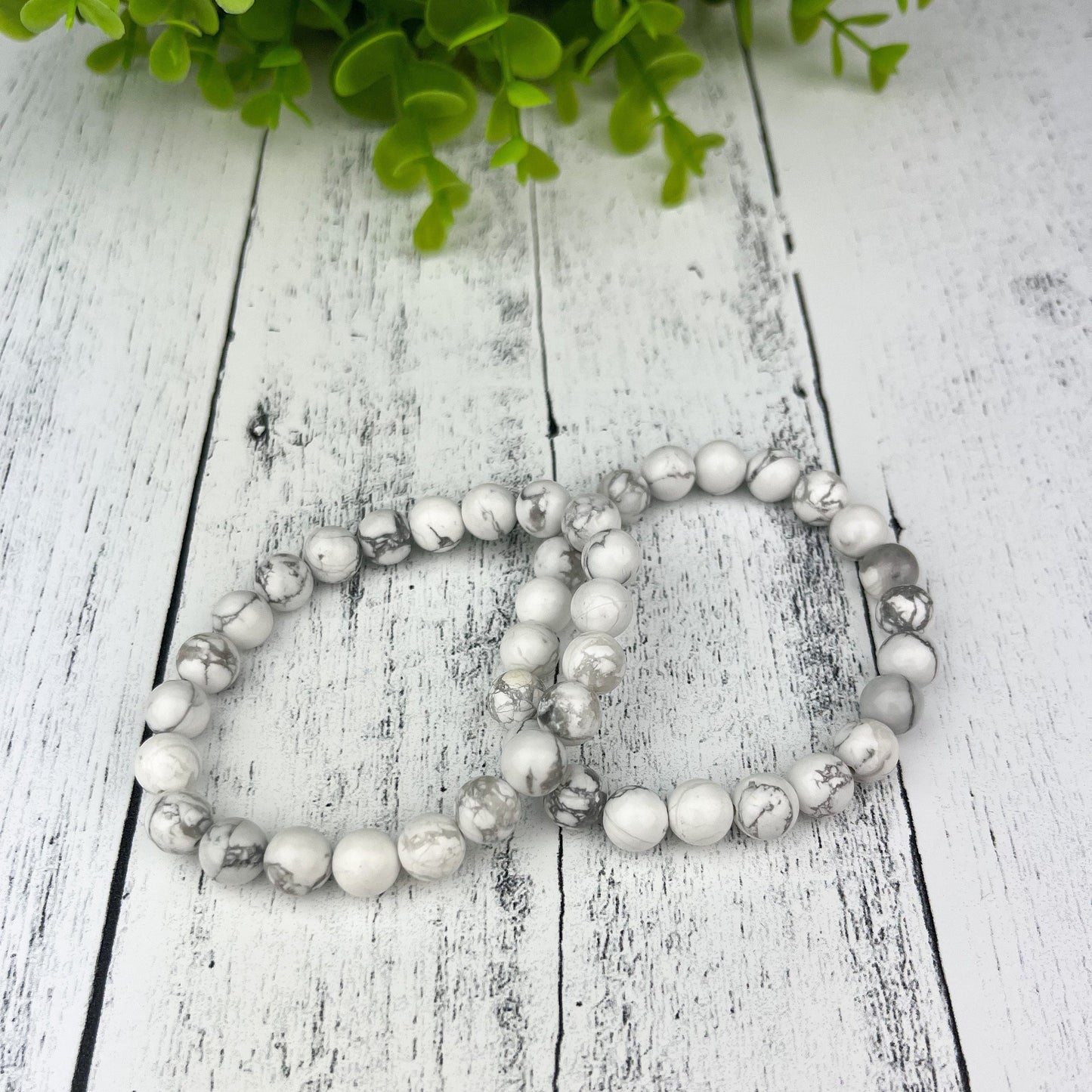 Howlite Gemstone Bracelet 8mm beads Calming Stone stimulates patience encourages emotional expression - Crystals for everyone • Crystals And Cord