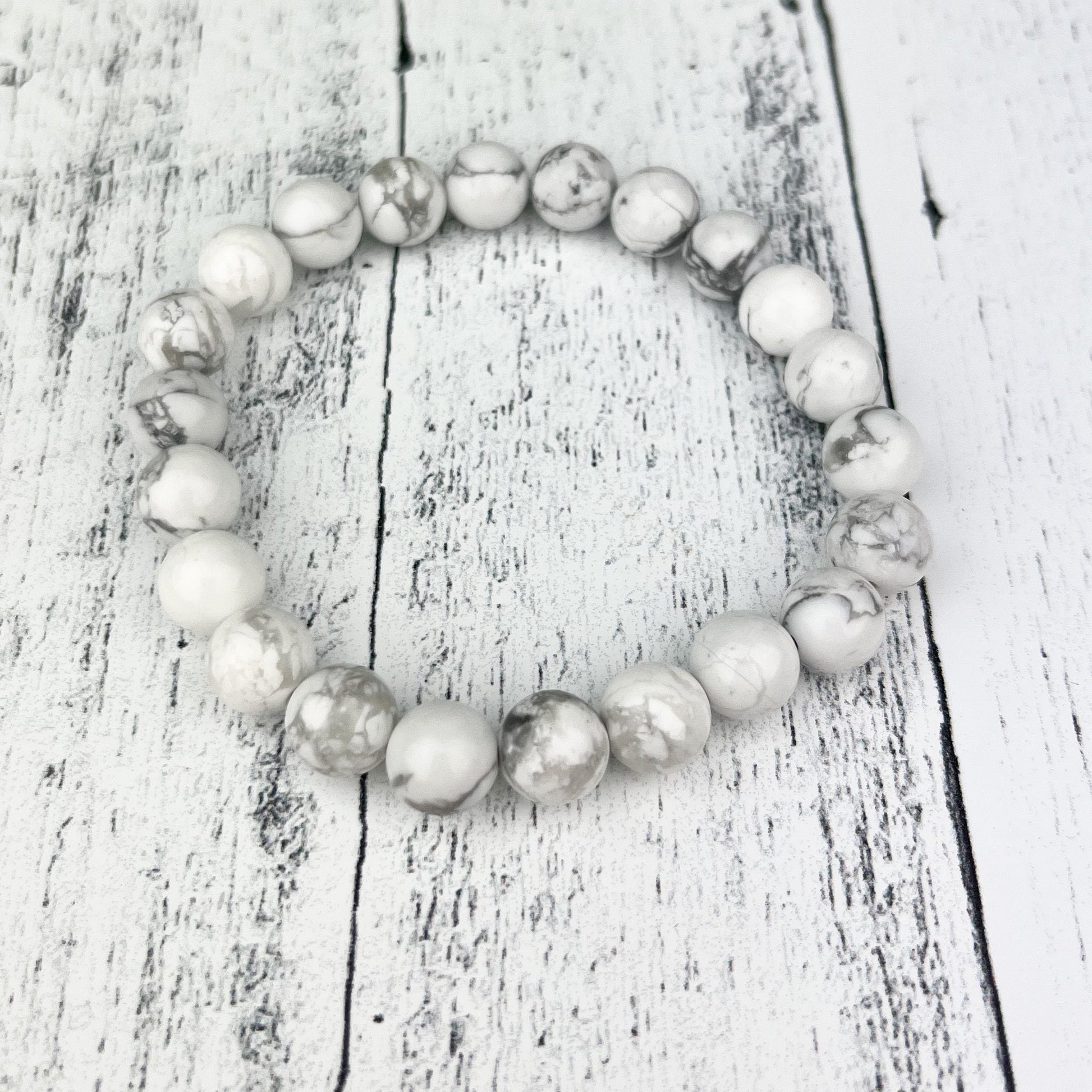 Howlite Gemstone Bracelet 8mm beads Calming Stone stimulates patience encourages emotional expression - Crystals for everyone • Crystals And Cord