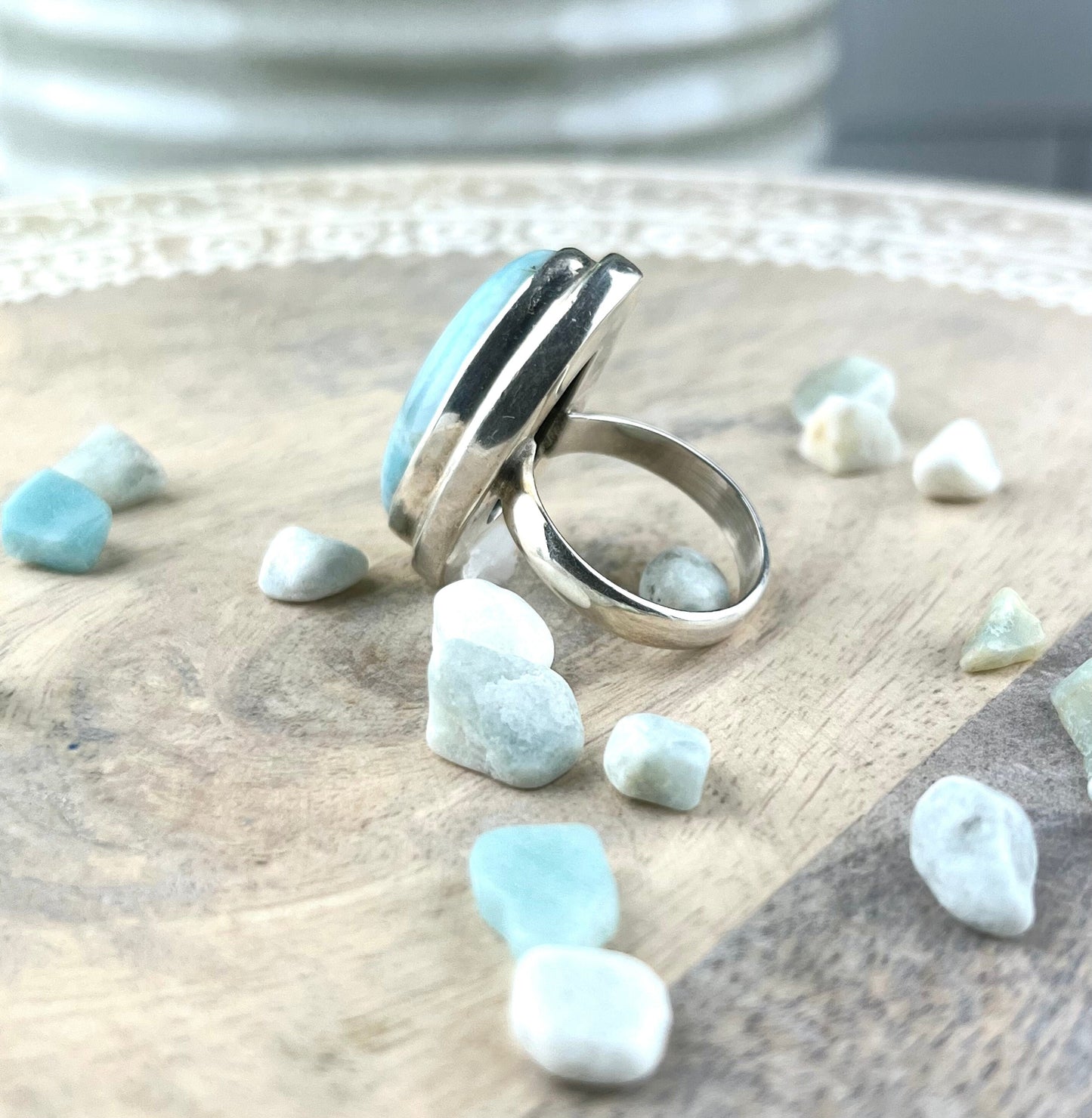Larimar Gemstone .925 Sterling Silver Ring Represents Peace and clarity stimulates the Chakras - Crystals for everyone • Crystals And Cord