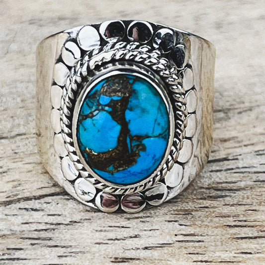 Turquoise Ring Sterling Silver Size 7 • Natural Blue Gemstone Ring • December Birthstone Jewelry • Boho Crystal Ring • Gift for Her - Crystals for everyone • Crystals And Cord