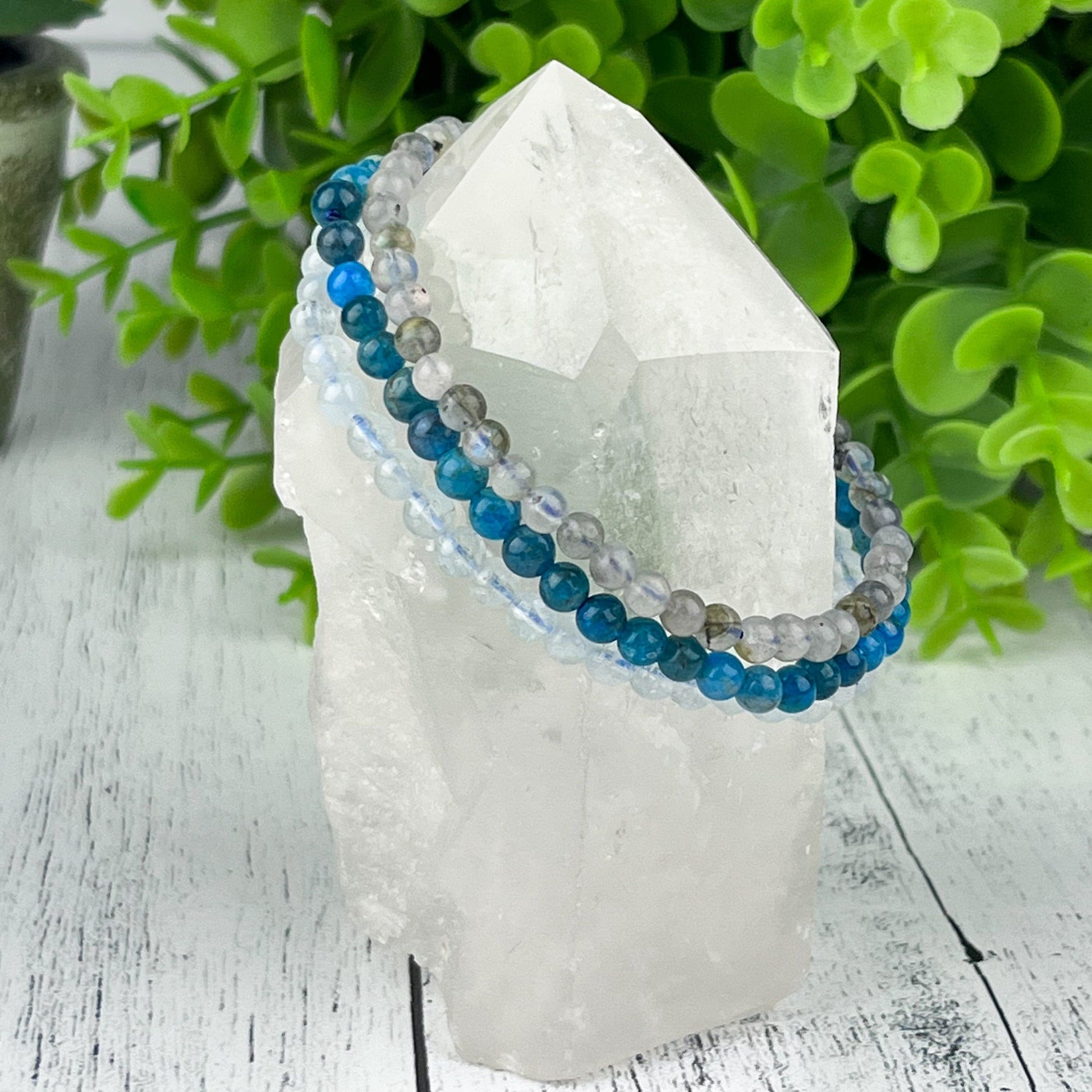 Creativity Stacking Bracelet Set – Aquamarine, Blue Apatite & Labradorite Gemstone Bracelets | Calming, Manifestation, Imagination Gift - Crystals for everyone • Crystals And Cord