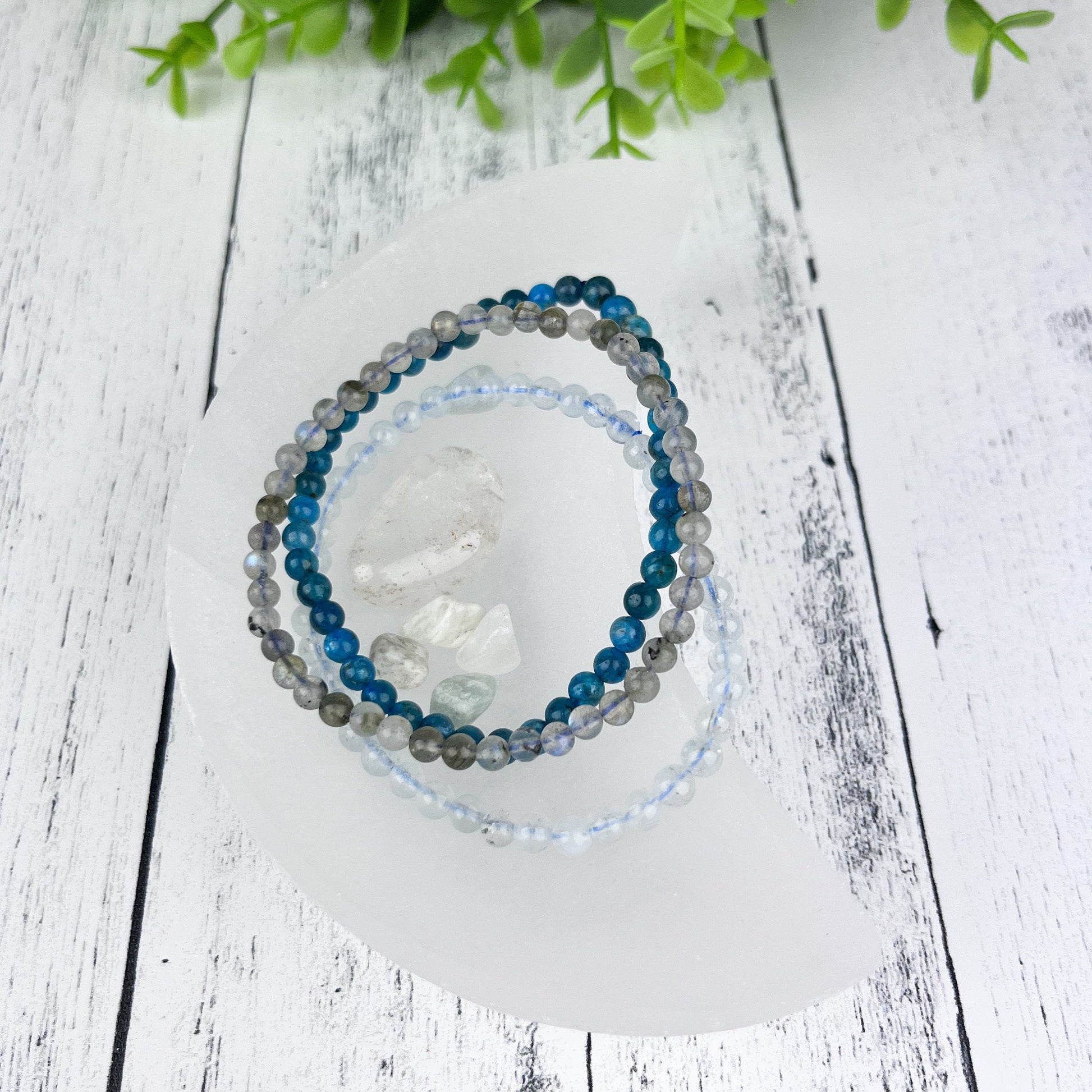 Creativity Stacking Bracelet Set – Aquamarine, Blue Apatite & Labradorite Gemstone Bracelets | Calming, Manifestation, Imagination Gift - Crystals for everyone • Crystals And Cord