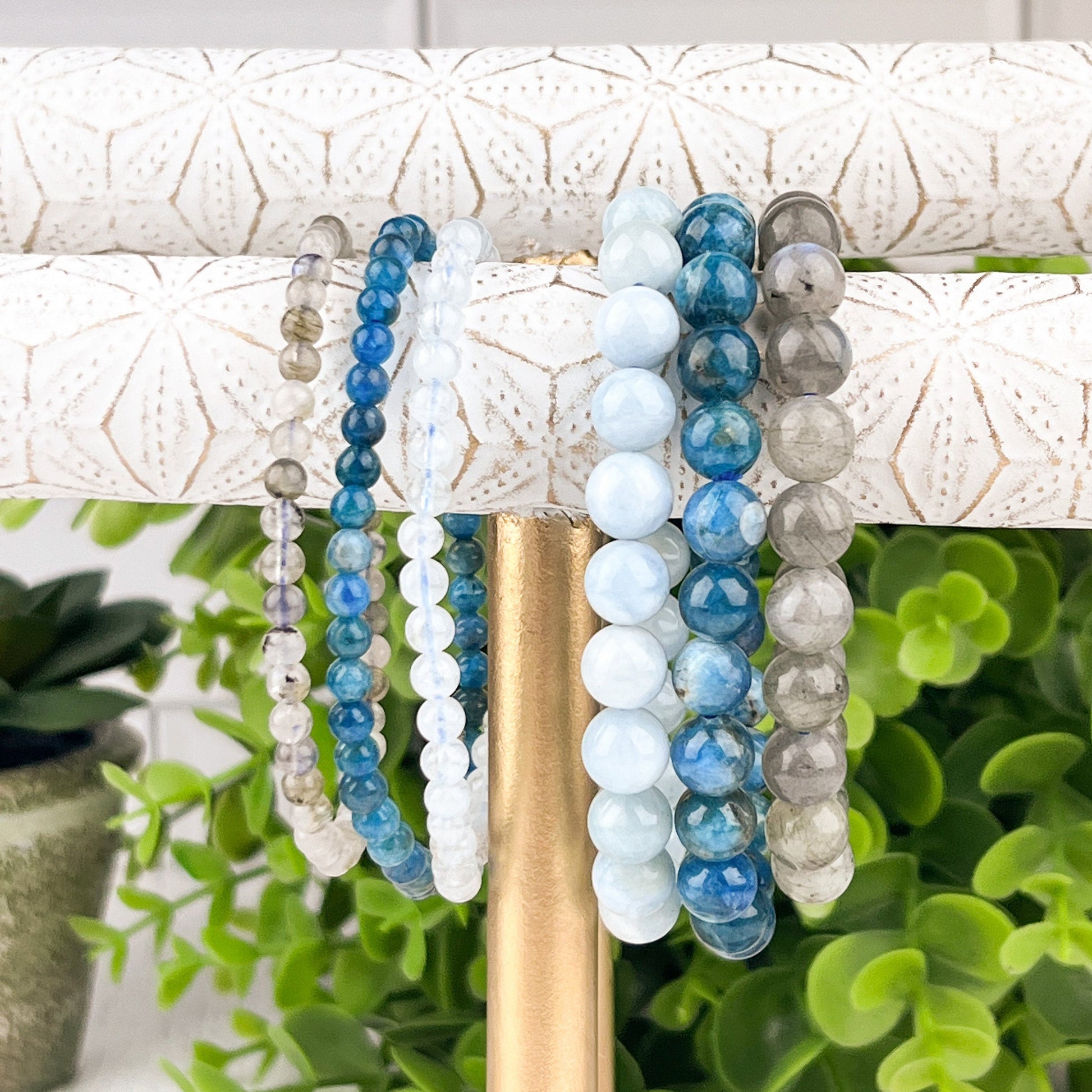 Gemstone Bracelet Set for Creativity, Stress Relief, and Manifestation Labradorite, Blue Apatite and Aquamarine - Crystals for everyone • Crystals And Cord