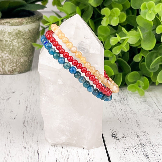 Manifestation and Creativity Gemstone Bracelet Set - Blue Apatite, Citrine, Carnelian - Energy Stack Set 4mm - Crystals for everyone • Crystals And Cord