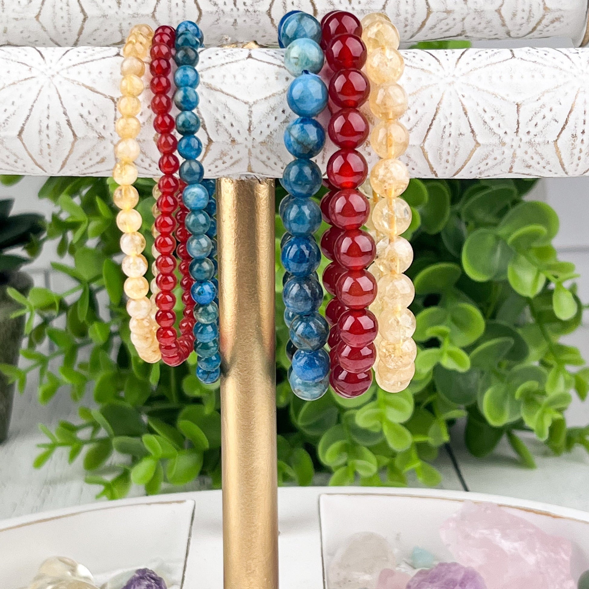 Manifestation and Creativity Gemstone Bracelet Set - Blue Apatite, Citrine, and Carnelian - Energy Stack Set 8mm - Crystals for everyone • Crystals And Cord