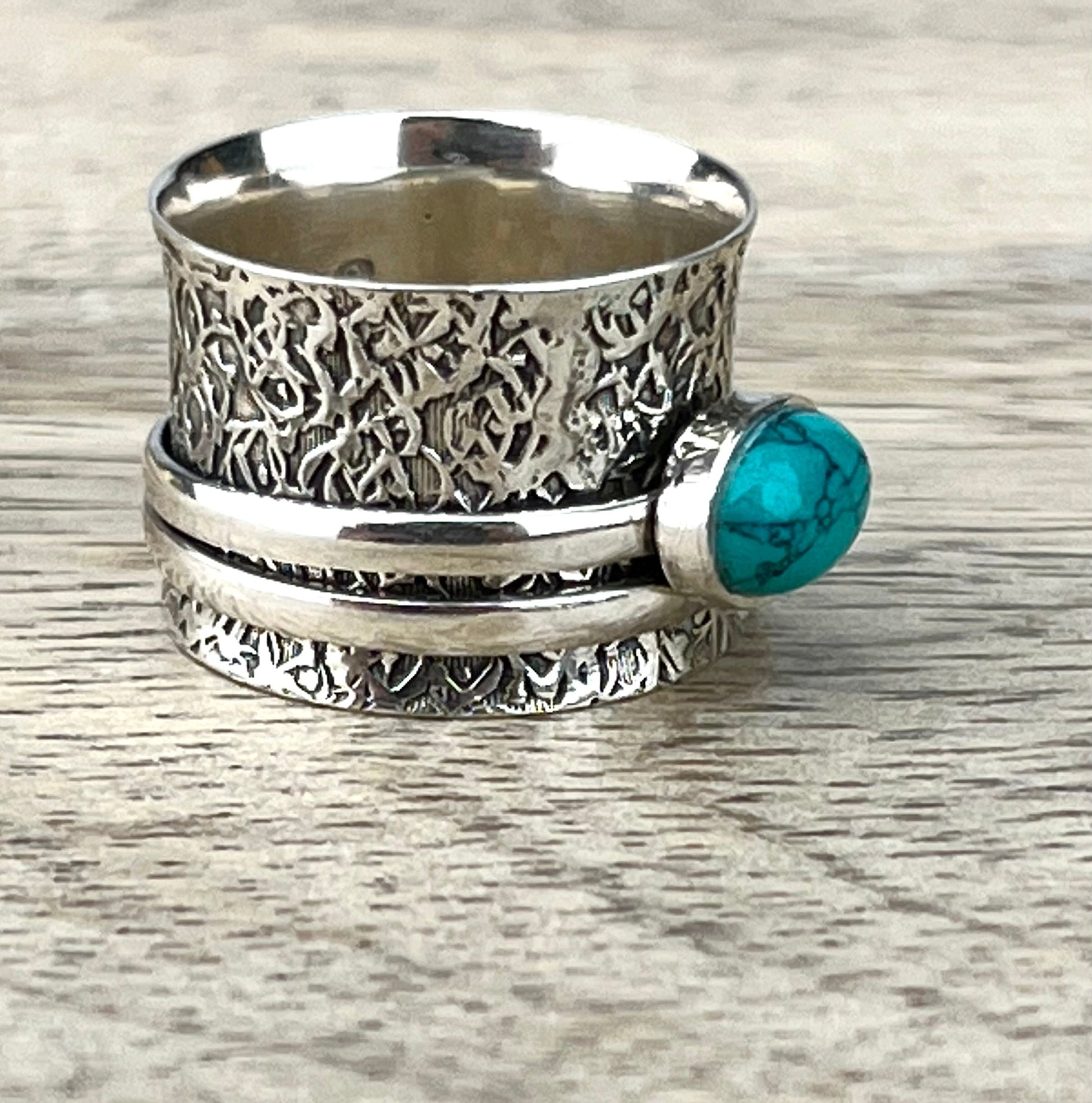Turquoise Spinner Gemstone Ring .925 Sterling Silver, Boho Crystal Jewelry, Handcrafted Southwest Band Ring, Calming Fidget Meditation Ring - Crystals for everyone • Crystals And Cord