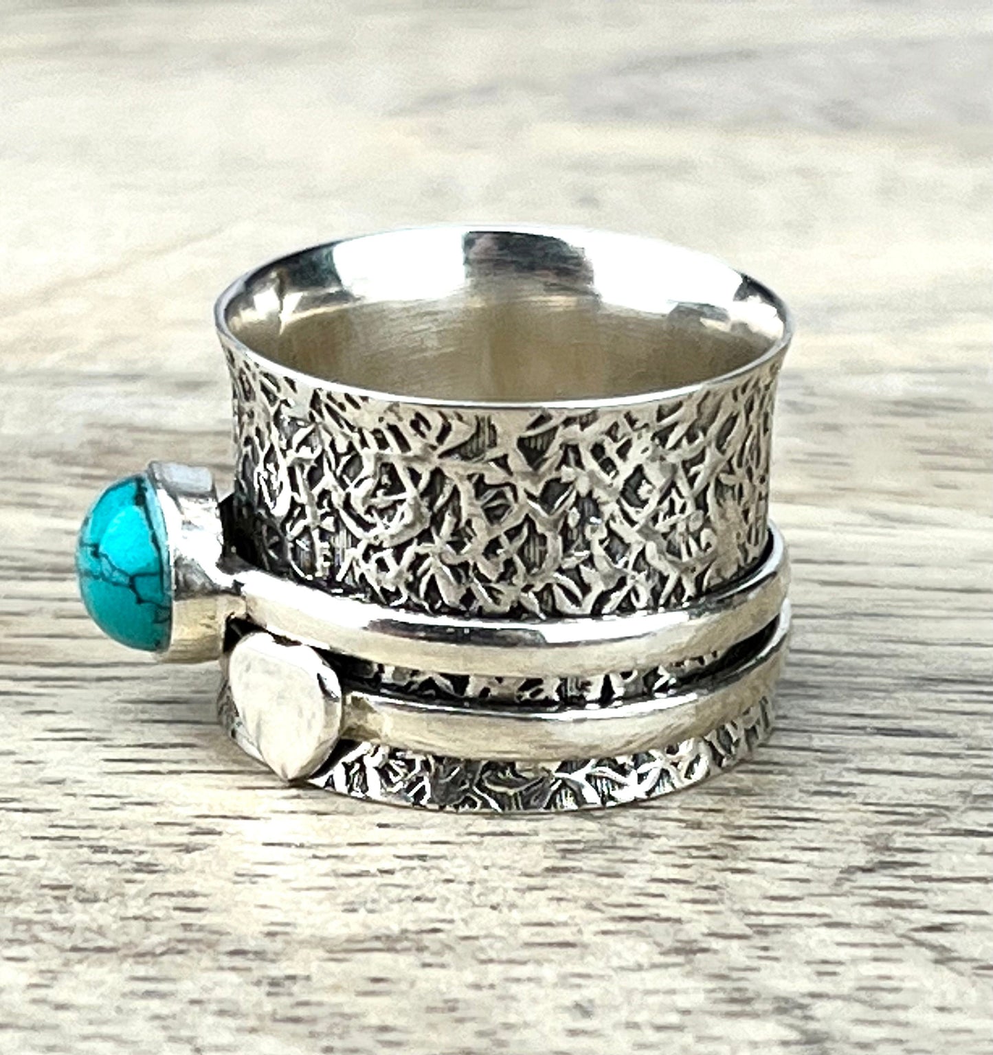 Turquoise Spinner Gemstone Ring .925 Sterling Silver, Boho Crystal Jewelry, Handcrafted Southwest Band Ring, Calming Fidget Meditation Ring - Crystals for everyone • Crystals And Cord