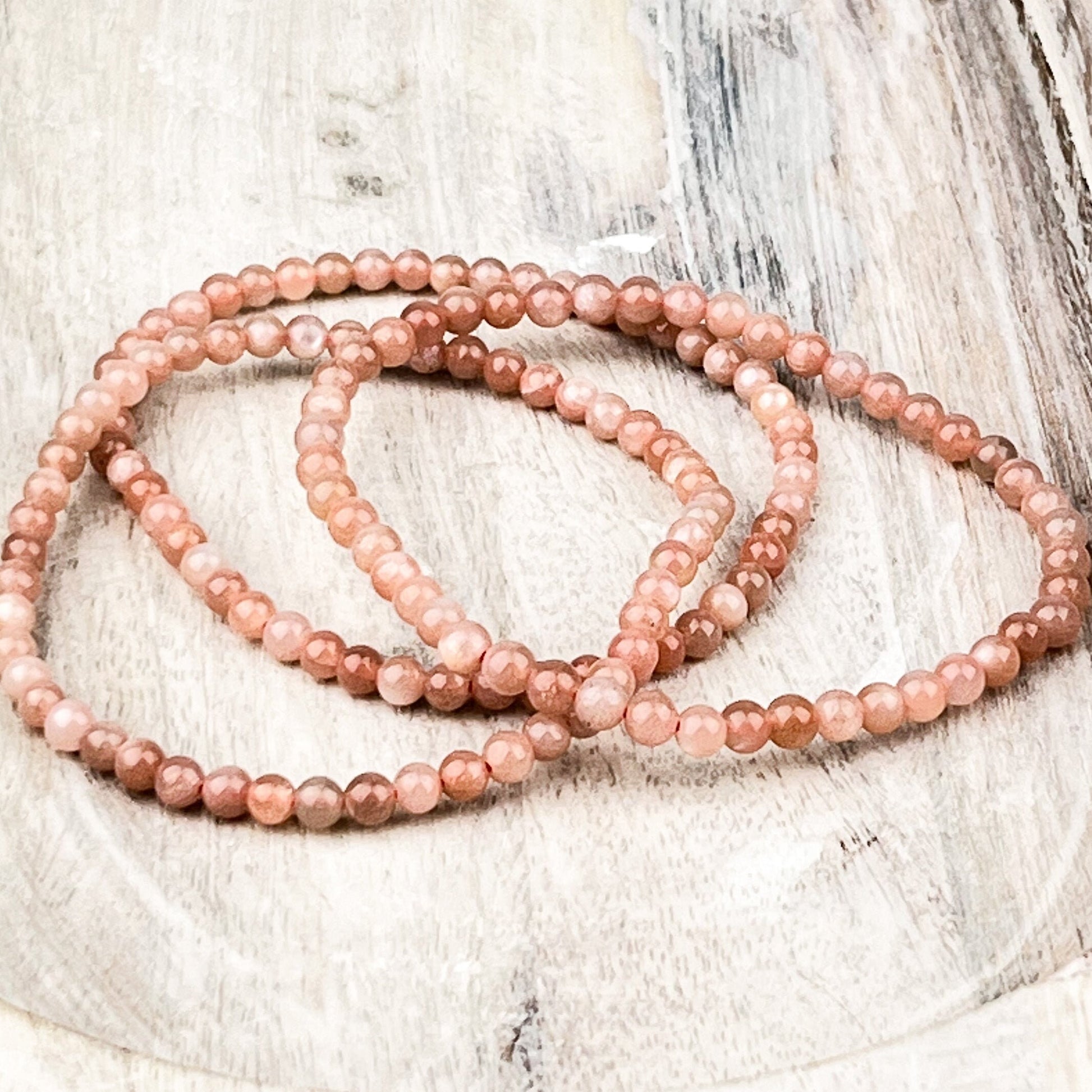 Emotional Healing Bracelet with Peach Moonstone 4mm Beads on Elastic - Handmade Gemstone Jewelry for Chakra Balancing and Warmth - Crystals for everyone • Crystals And Cord