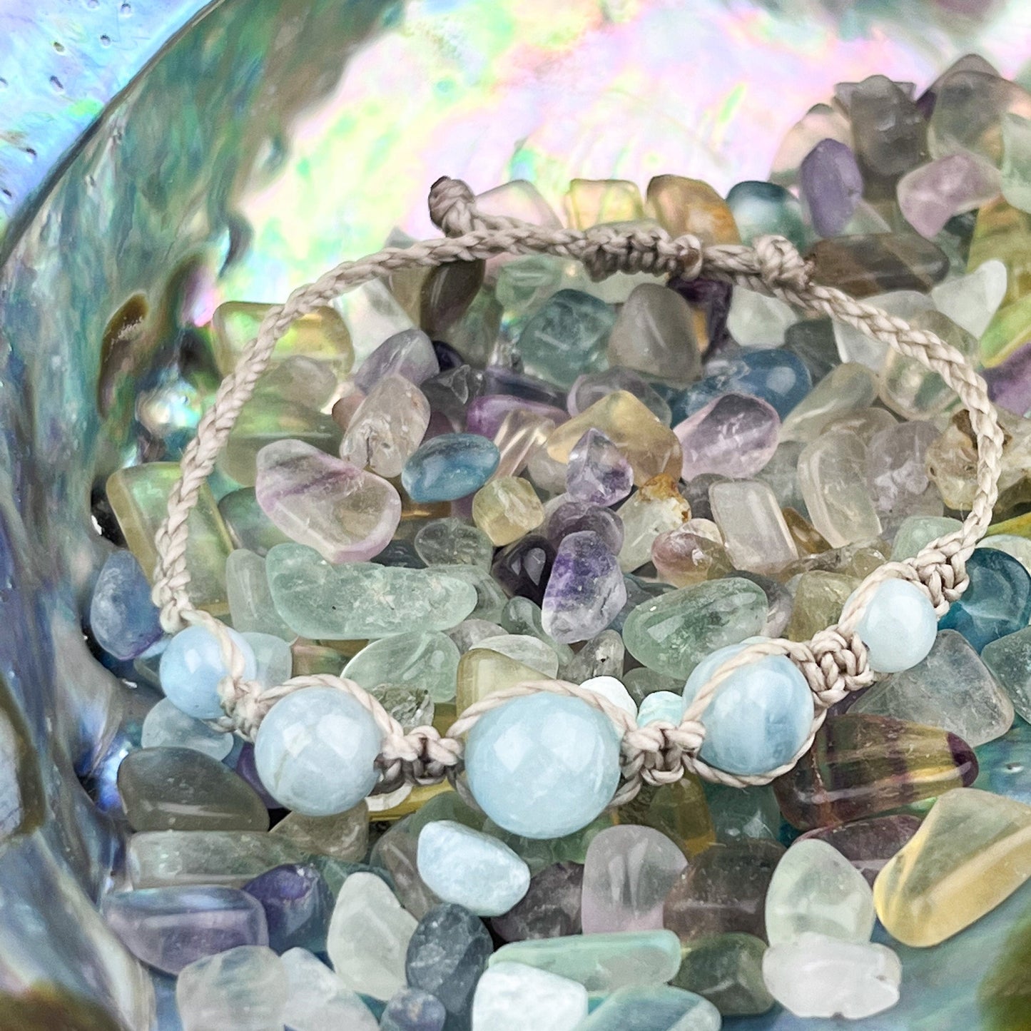 Adjustable Aquamarine Bracelet Hand-Knotted Gemstone for Stress Relief & Creative Inspiration - Crystals for everyone • Crystals And Cord