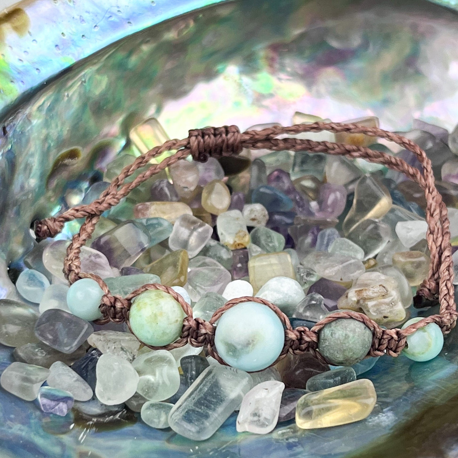 Spiritual Awakening Crystal Bracelet – Hand-Knotted Beads of Caribbean Calcite, Chrysocolla & Prehnite for Healing and Higher Guidance - Crystals for everyone • Crystals And Cord