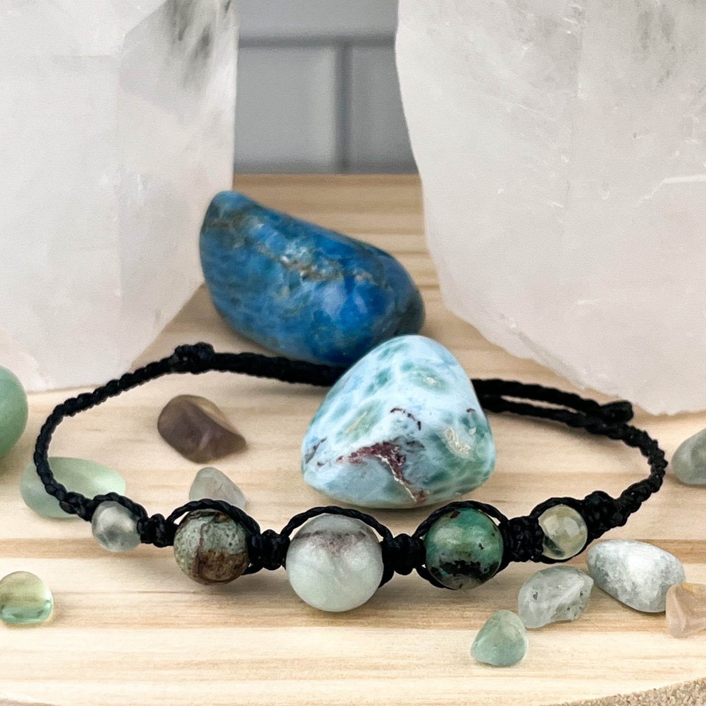 Spiritual Awakening Crystal Bracelet – Hand-Knotted Beads of Caribbean Calcite, Chrysocolla & Prehnite for Healing and Higher Guidance - Crystals for everyone • Crystals And Cord