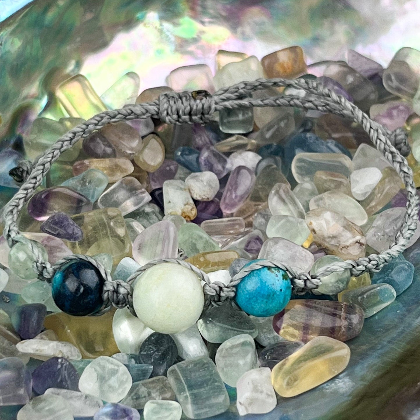 Spiritual Awakening Crystal Bracelet – Hand-Knotted Beads of Caribbean Calcite, Chrysocolla & Prehnite for Healing and Higher Guidance - Crystals for everyone • Crystals And Cord