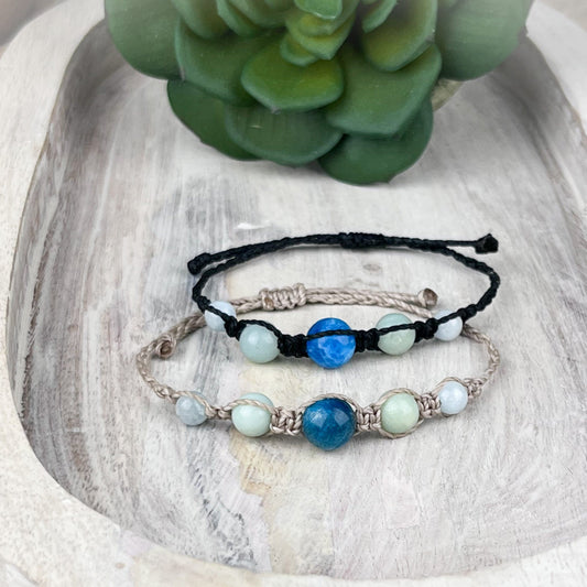 Manifestation Trio – Hand-Knotted Apatite, Amazonite & Aquamarine Bracelet for Clarity, Flow and Inspired Action - Crystals for everyone • Crystals And Cord
