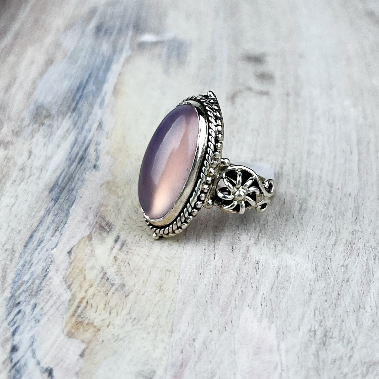 Rose Quartz Ring in Sterling Silver for Self Love and Feminine Energy Spiritual Gift for Her - Crystals for everyone • Crystals And Cord