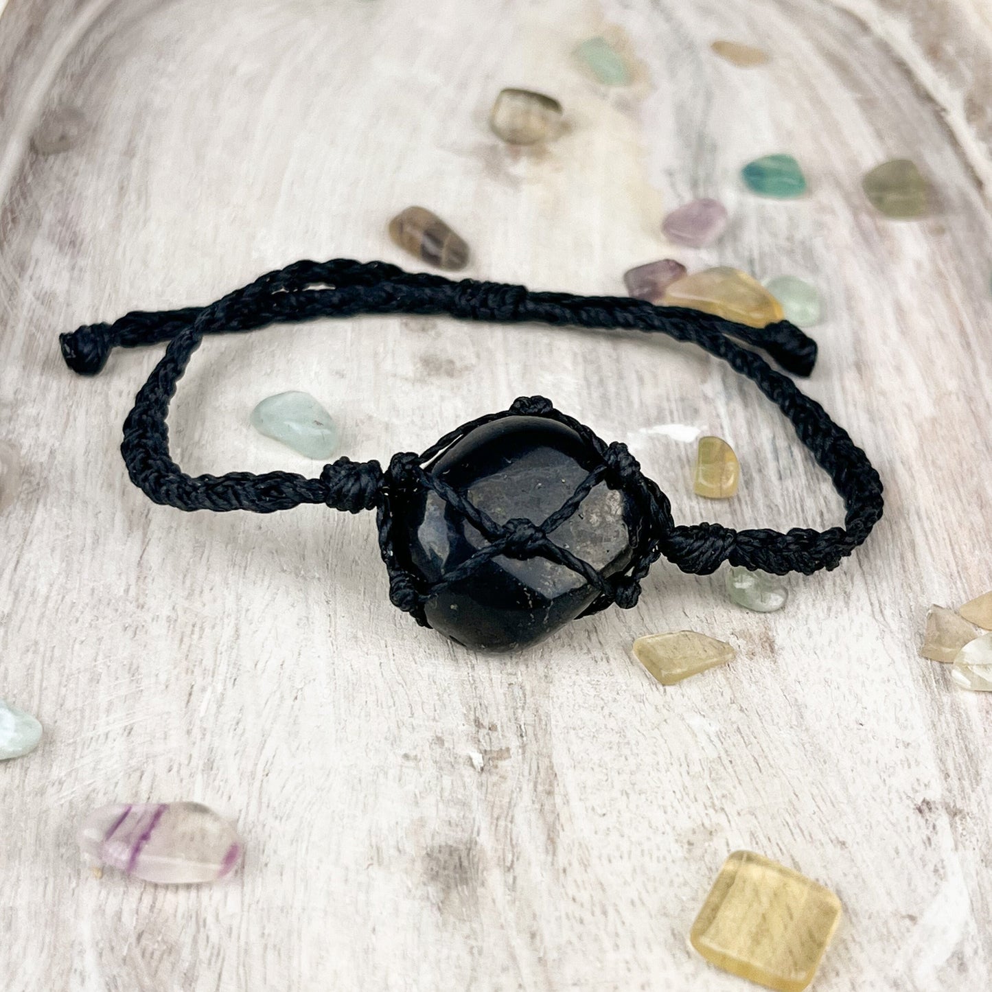 Hand Knotted Crystal Bracelet with Shungite - Adjustable Size, Protective Energetic Shield, EMF Defense, Energy Transmutation - Handmade - Crystals for everyone • Crystals And Cord