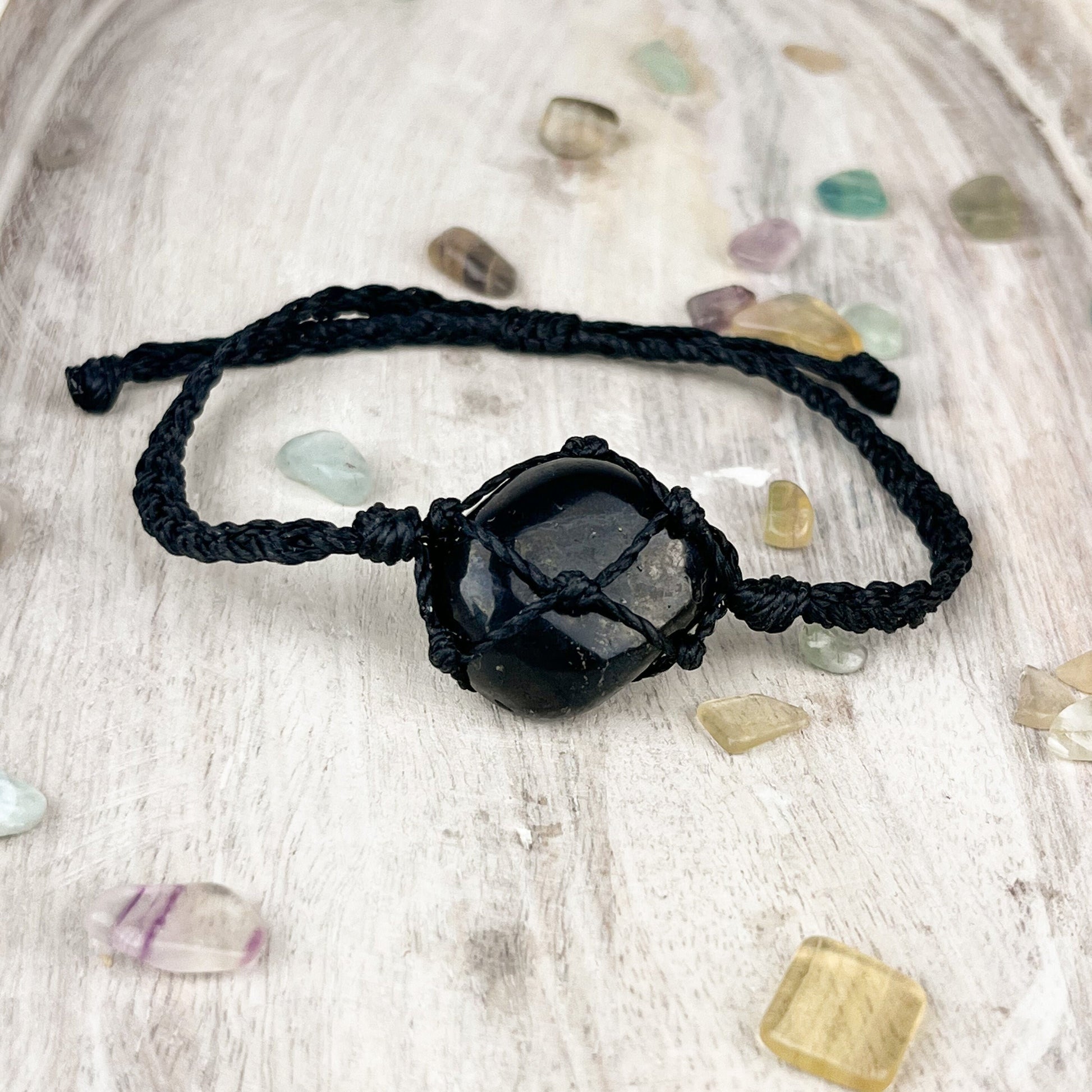 Hand Knotted Crystal Bracelet with Shungite - Adjustable Size, Protective Energetic Shield, EMF Defense, Energy Transmutation - Handmade - Crystals for everyone • Crystals And Cord