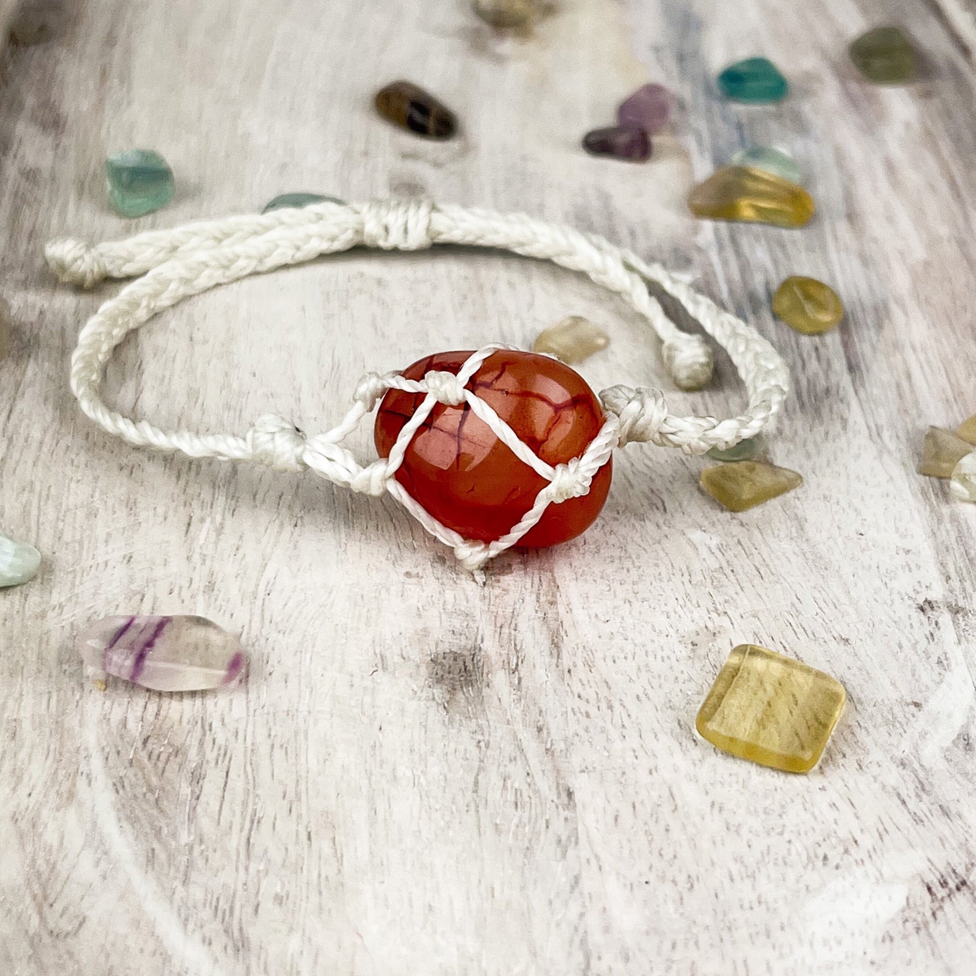 Vibrant Carnelian Hand Knotted Crystal Bracelet with Adjustable Size - Creativity Amplification and Manifesting Stone - Crystals for everyone • Crystals And Cord