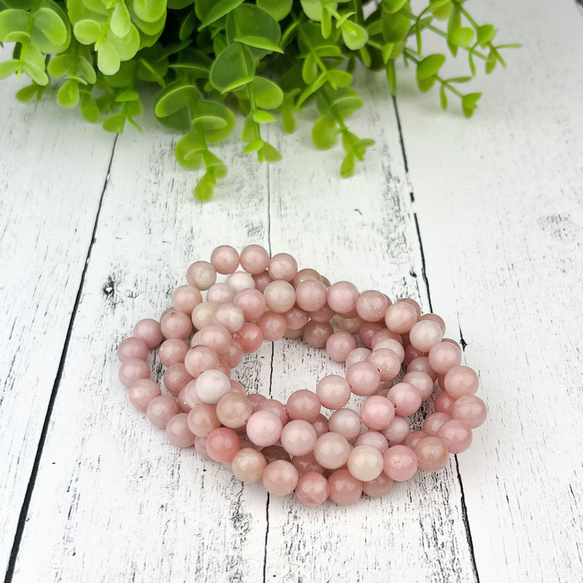 Pink Opal Bracelet – 8mm Beads on Strong Elastic | Soothing Stone for Emotional Healing & Heart Chakra - Crystals for everyone • Crystals And Cord