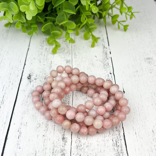 Pink Opal Bracelet – 8mm Beads on Strong Elastic | Soothing Stone for Emotional Healing & Heart Chakra - Crystals for everyone • Crystals And Cord
