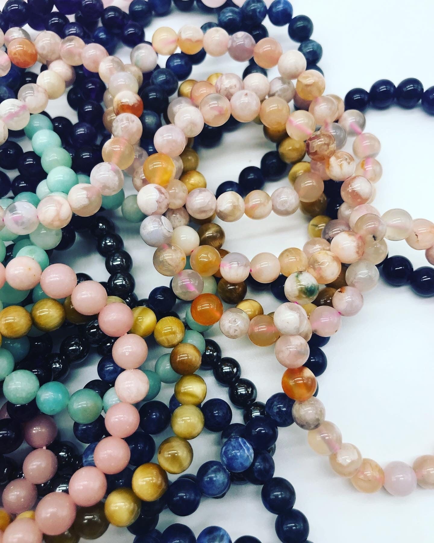 Pink Opal Bracelet – 8mm Beads on Strong Elastic | Soothing Stone for Emotional Healing & Heart Chakra - Crystals for everyone • Crystals And Cord