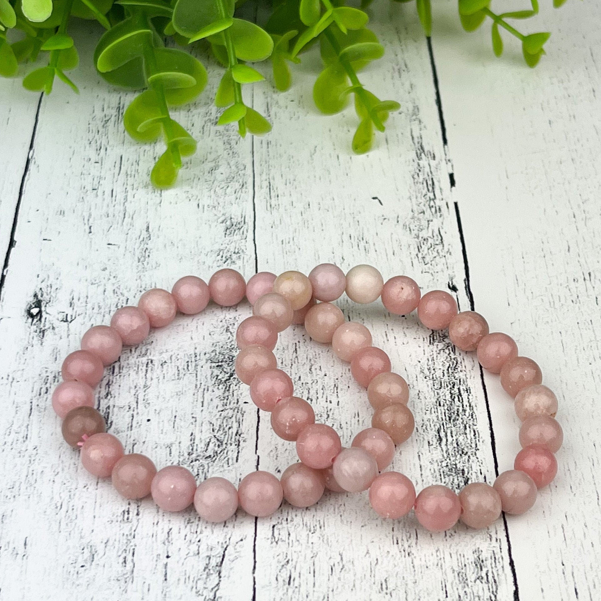 Pink Opal Bracelet – 8mm Beads on Strong Elastic | Soothing Stone for Emotional Healing & Heart Chakra - Crystals for everyone • Crystals And Cord