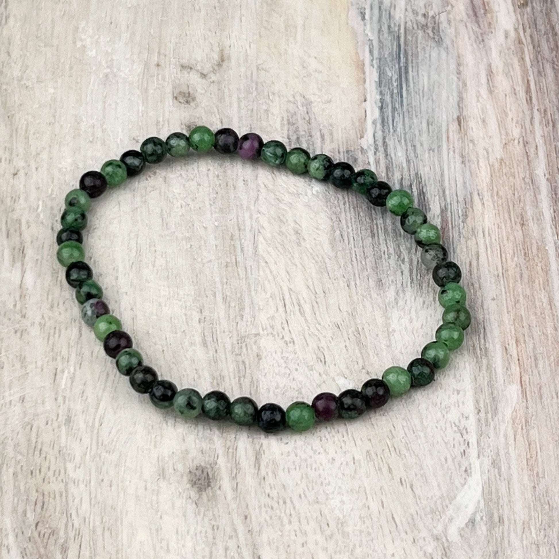 Ruby Zoisite Gemstone Bracelet - 4mm Beads - Elastic Stretch - Stone of Gratitude for Happiness, Abundance & Vitality - Crystals for everyone • Crystals And Cord