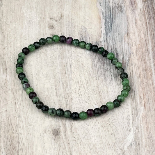 Ruby Zoisite Gemstone Bracelet - 4mm Beads - Elastic Stretch - Stone of Gratitude for Happiness, Abundance & Vitality - Crystals for everyone • Crystals And Cord