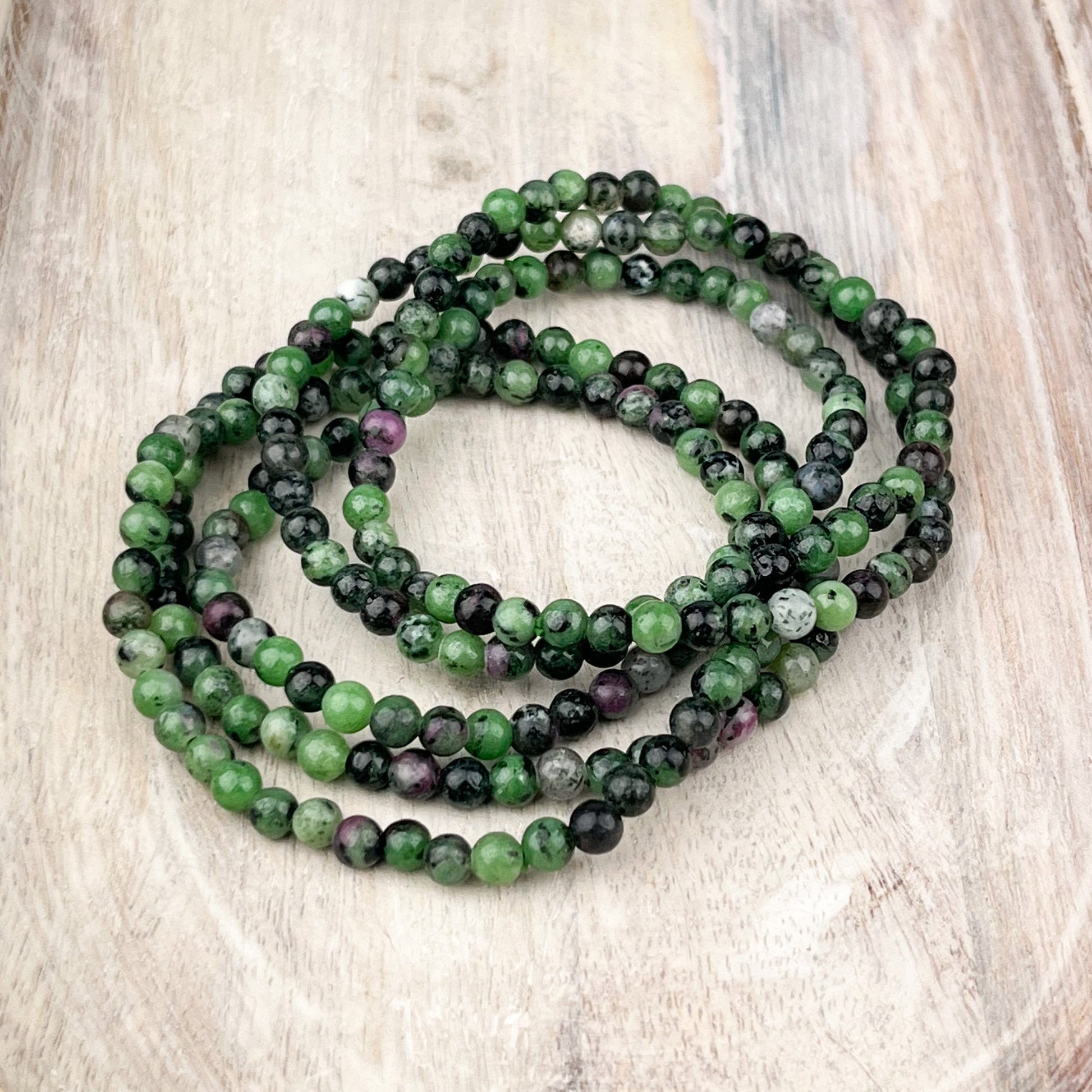 Ruby Zoisite Gemstone Bracelet - 4mm Beads - Elastic Stretch - Stone of Gratitude for Happiness, Abundance & Vitality - Crystals for everyone • Crystals And Cord