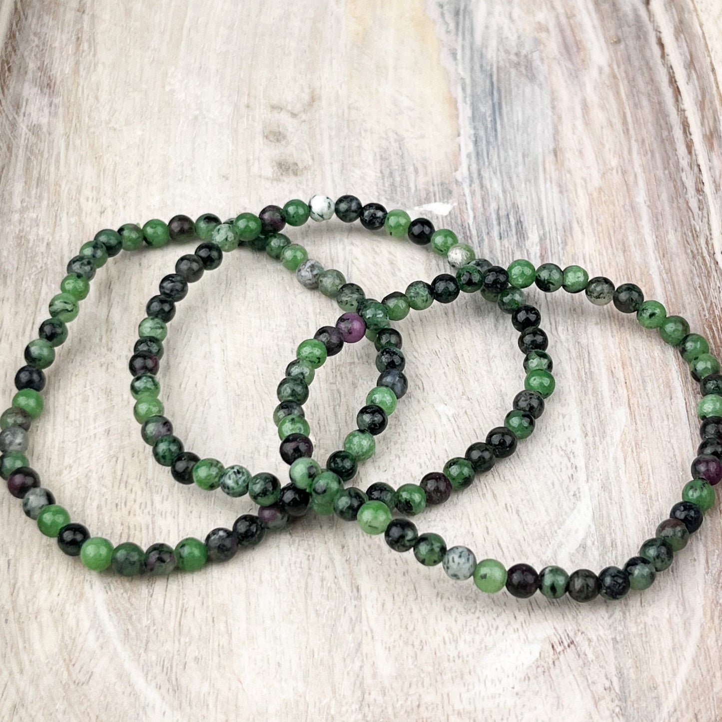 Ruby Zoisite Gemstone Bracelet - 4mm Beads - Elastic Stretch - Stone of Gratitude for Happiness, Abundance & Vitality - Crystals for everyone • Crystals And Cord