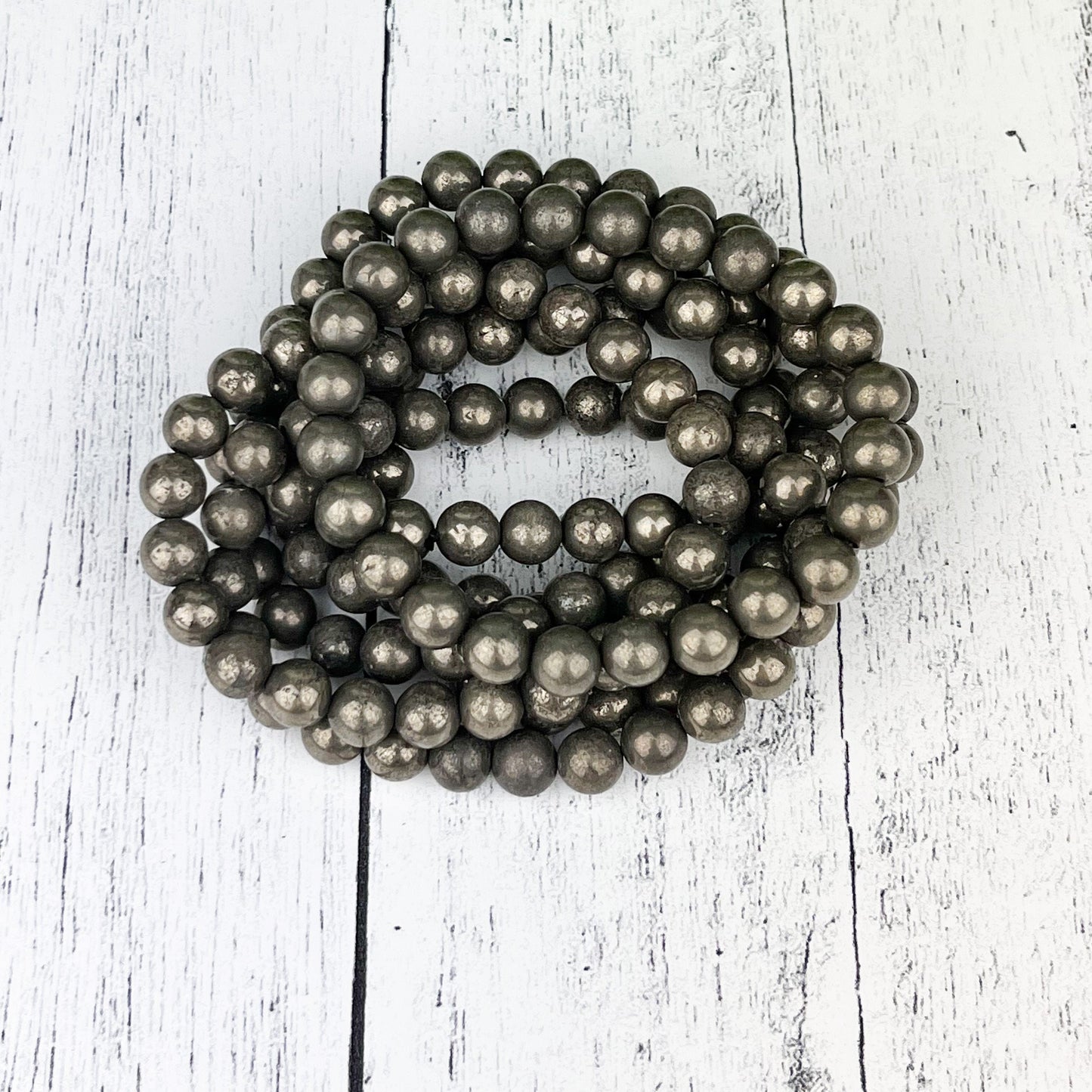 Abundance & Protection Pyrite Gemstone Bracelet - 8mm Beads - Boost Confidence Prosperity - Elastic Stretch - Healing Crystal Jewelry - Crystals for everyone • Crystals And Cord