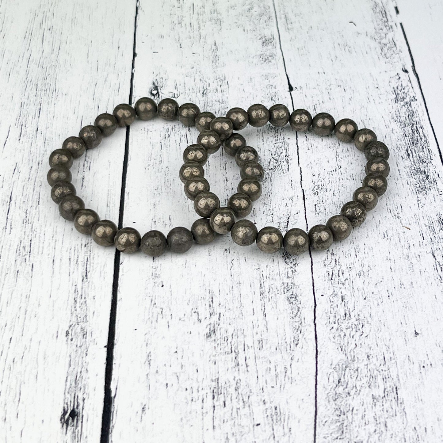 Abundance & Protection Pyrite Gemstone Bracelet - 8mm Beads - Boost Confidence Prosperity - Elastic Stretch - Healing Crystal Jewelry - Crystals for everyone • Crystals And Cord
