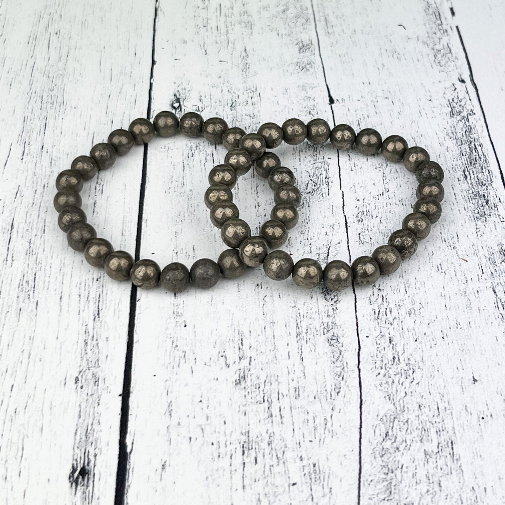 Abundance & Protection Pyrite Gemstone Bracelet - 8mm Beads - Boost Confidence Prosperity - Elastic Stretch - Healing Crystal Jewelry - Crystals for everyone • Crystals And Cord