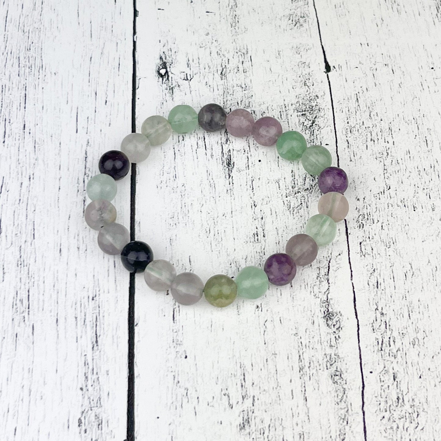 Fluorite Bead Bracelet – Natural Healing Crystal Stretch Bracelet for Clarity & Focus – Elastic Gemstone Jewelry Gift - Crystals for everyone • Crystals And Cord