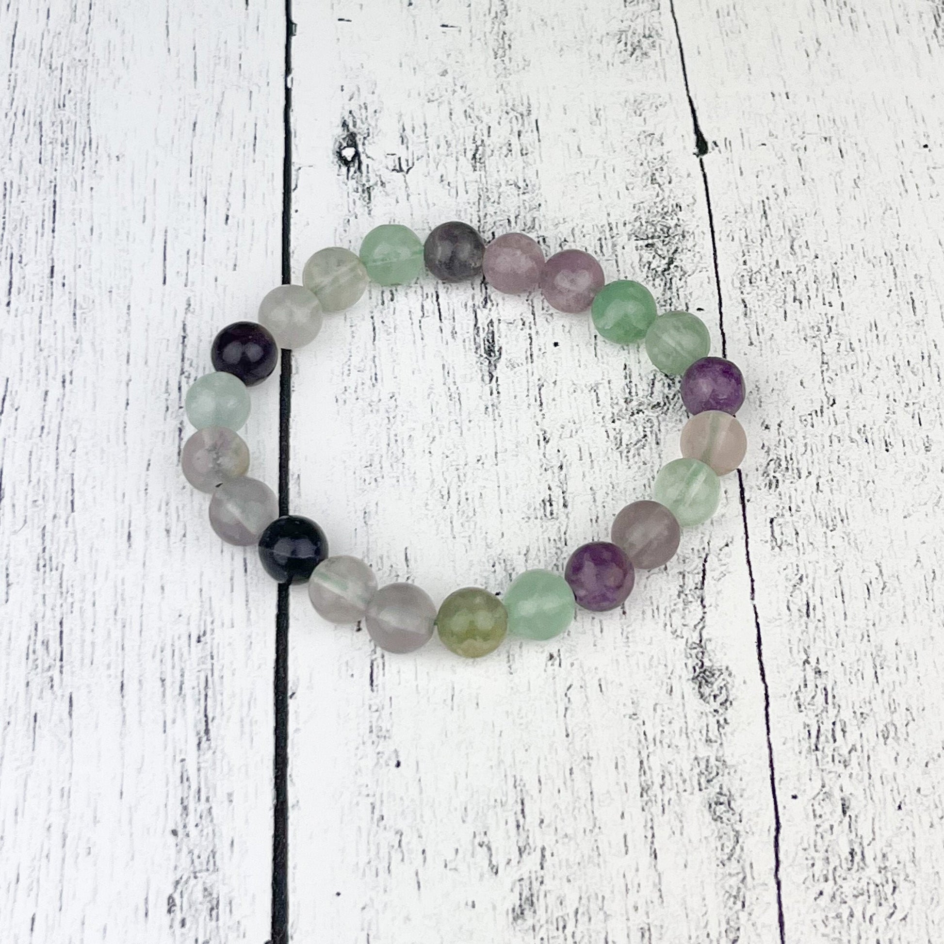 Fluorite Bead Bracelet – Natural Healing Crystal Stretch Bracelet for Clarity & Focus – Elastic Gemstone Jewelry Gift - Crystals for everyone • Crystals And Cord