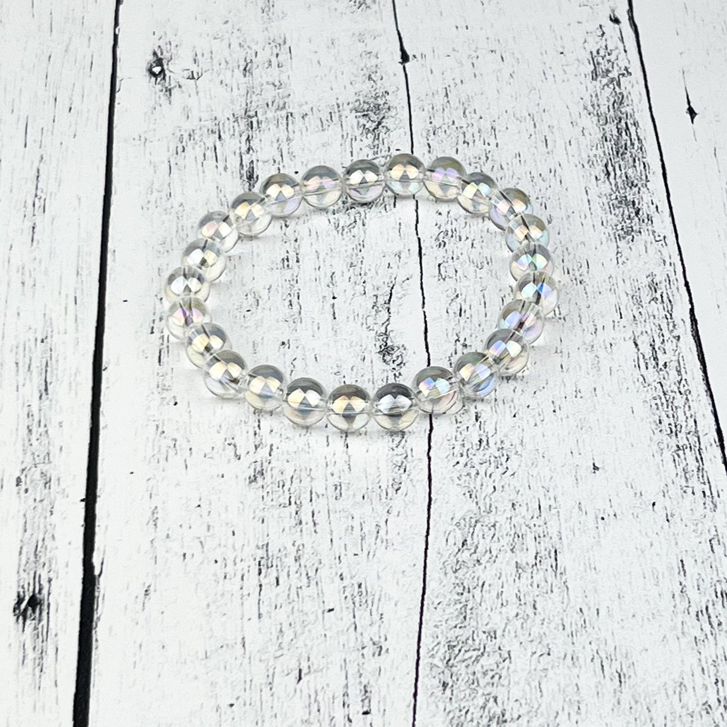 Angel Aura Quartz Gemstone Bracelet, Rainbow Aura Quartz 8mm beads, Stretch Quartz Crystal Bracelet, Spiritual jewelry Gift - Crystals for everyone • Crystals And Cord