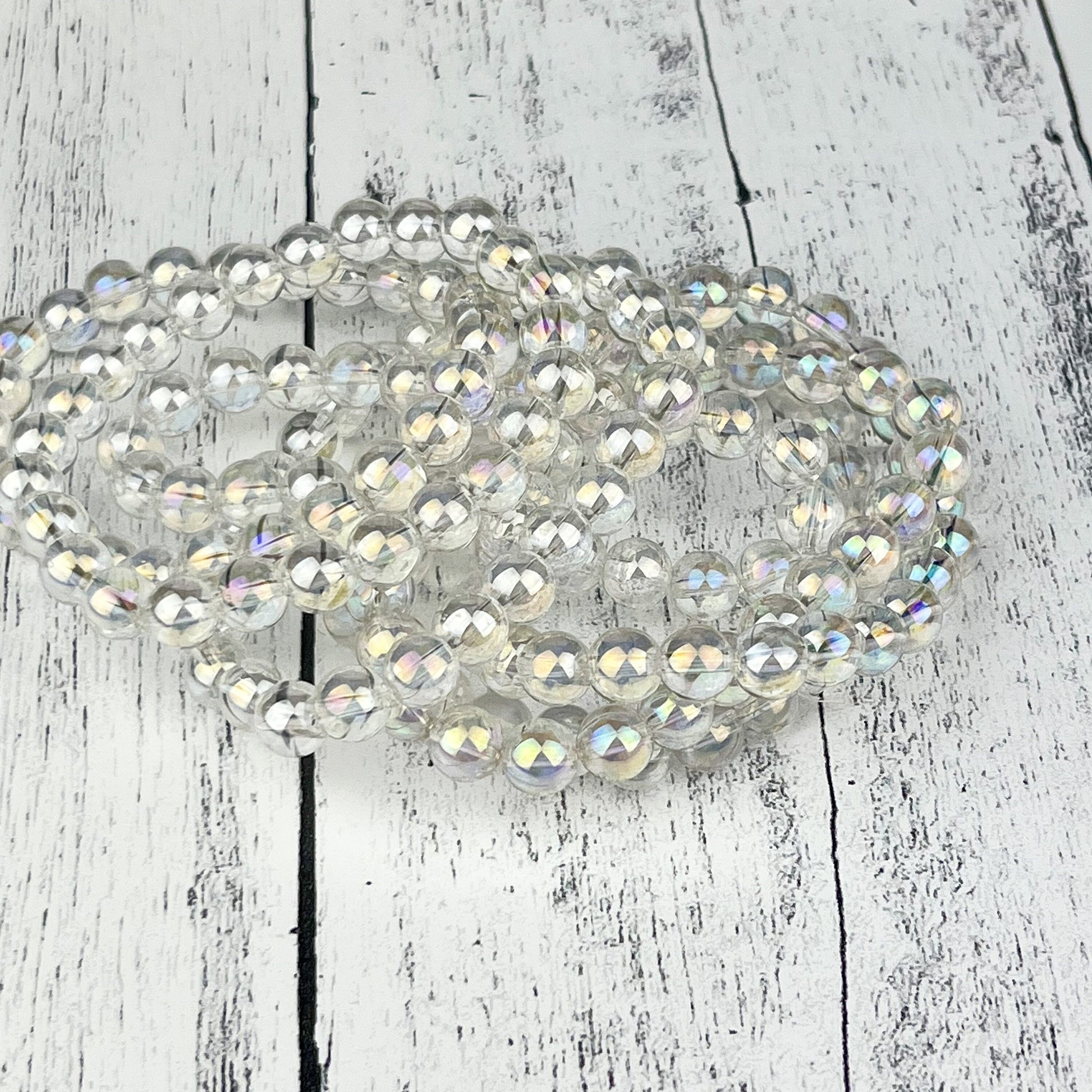 Angel Aura Quartz Gemstone Bracelet, Rainbow Aura Quartz 8mm beads, Stretch Quartz Crystal Bracelet, Spiritual jewelry Gift - Crystals for everyone • Crystals And Cord