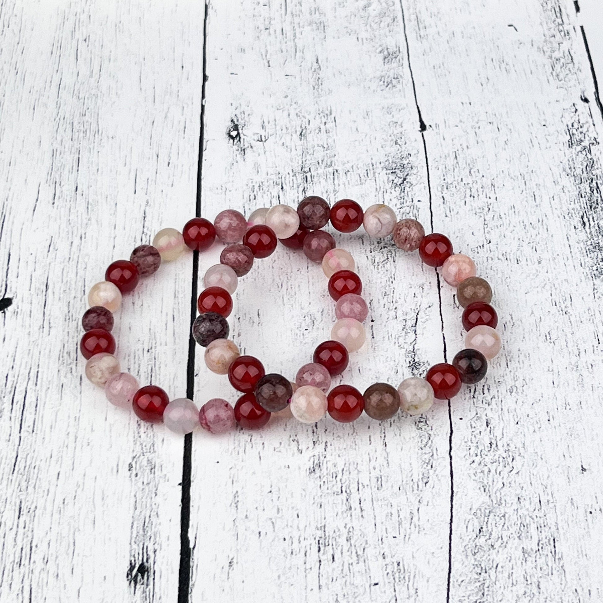 Manifestation Trio Gemstone Bracelet Carnelian, Red Aventurine, Flower Agate | Boost Creativity, Confidence & Mental Clarity | 8mm Beads - Crystals for everyone • Crystals And Cord