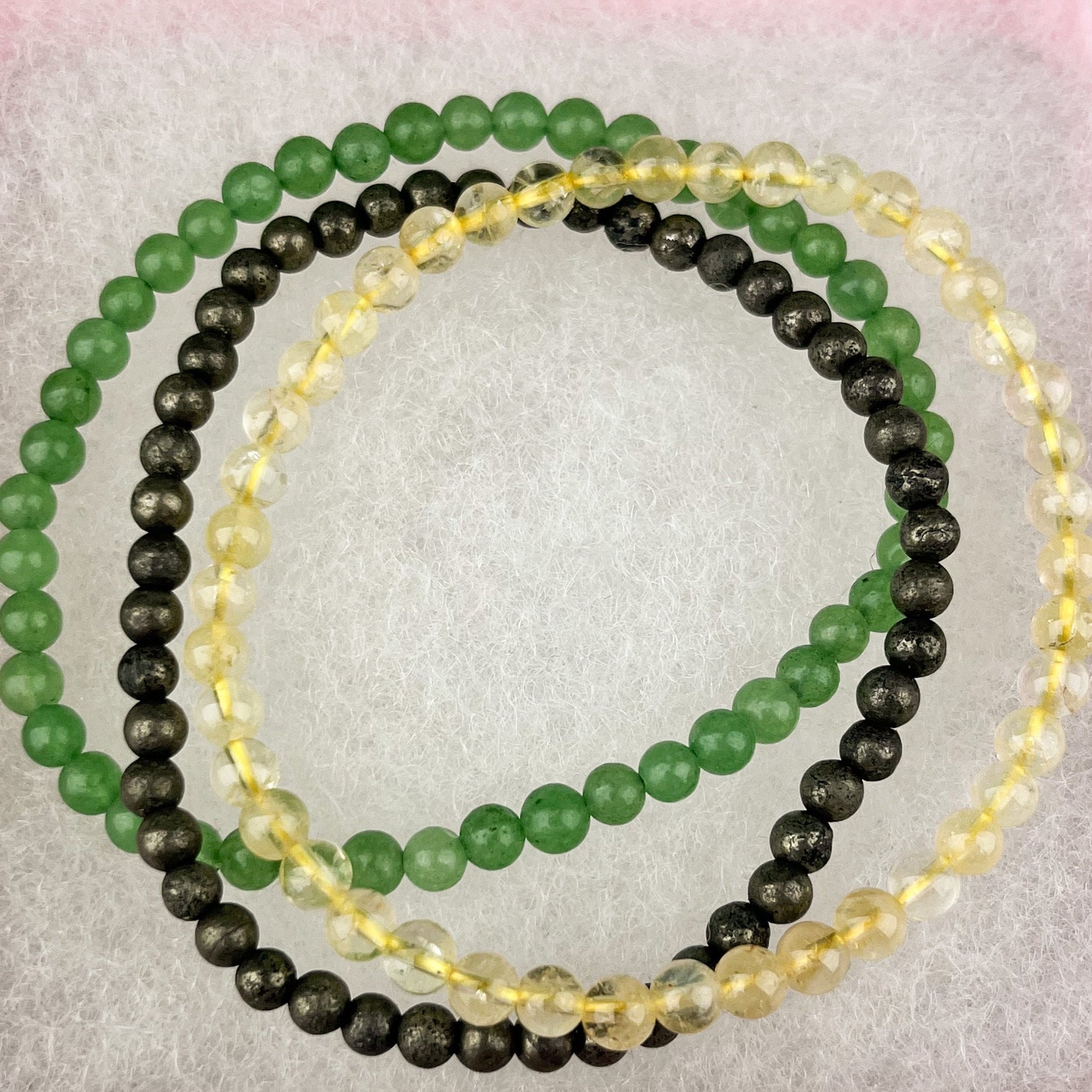 Abundance Stacking Bracelet Set Citrine, Pyrite & Green Aventurine Gemstone Bracelets 4mm - Wealth, Prosperity, Success, Luck, Protection - Crystals for everyone • Crystals And Cord