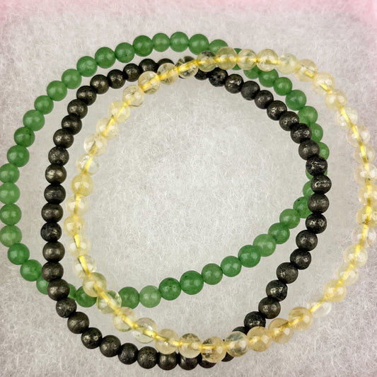 Abundance Stacking Bracelet Set Citrine, Pyrite & Green Aventurine Gemstone Bracelets 4mm - Wealth, Prosperity, Success, Luck, Protection - Crystals for everyone • Crystals And Cord