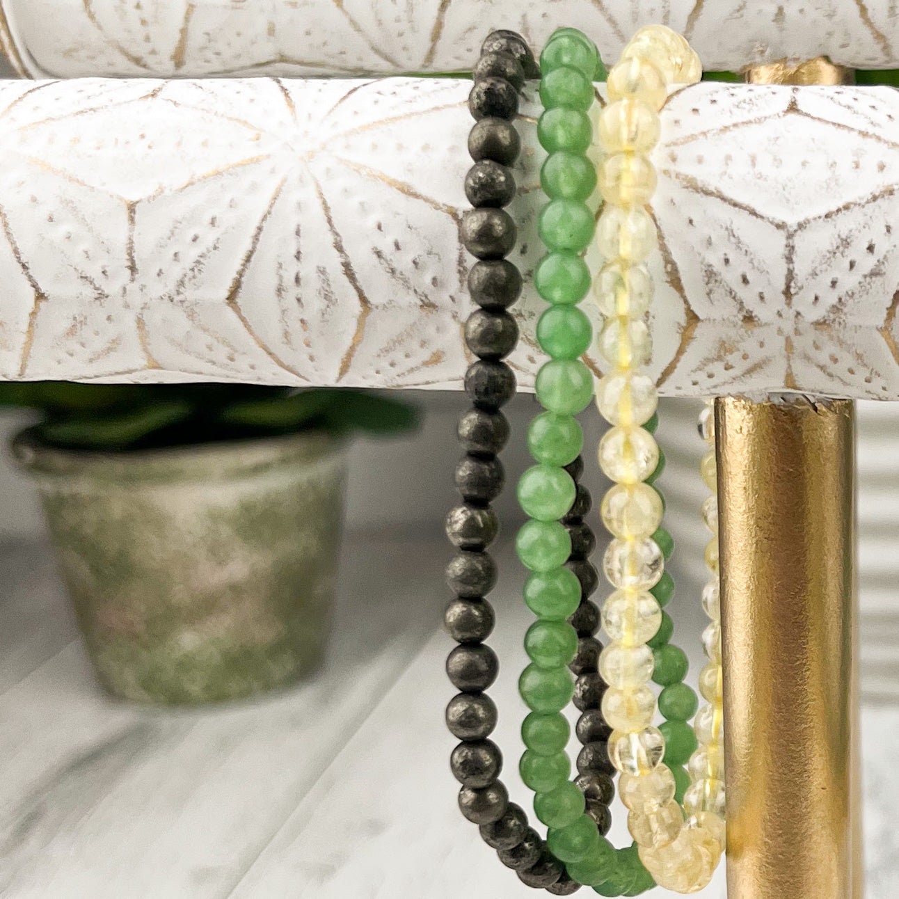 Abundance Stacking Bracelet Set Citrine, Pyrite & Green Aventurine Gemstone Bracelets 4mm - Wealth, Prosperity, Success, Luck, Protection - Crystals for everyone • Crystals And Cord