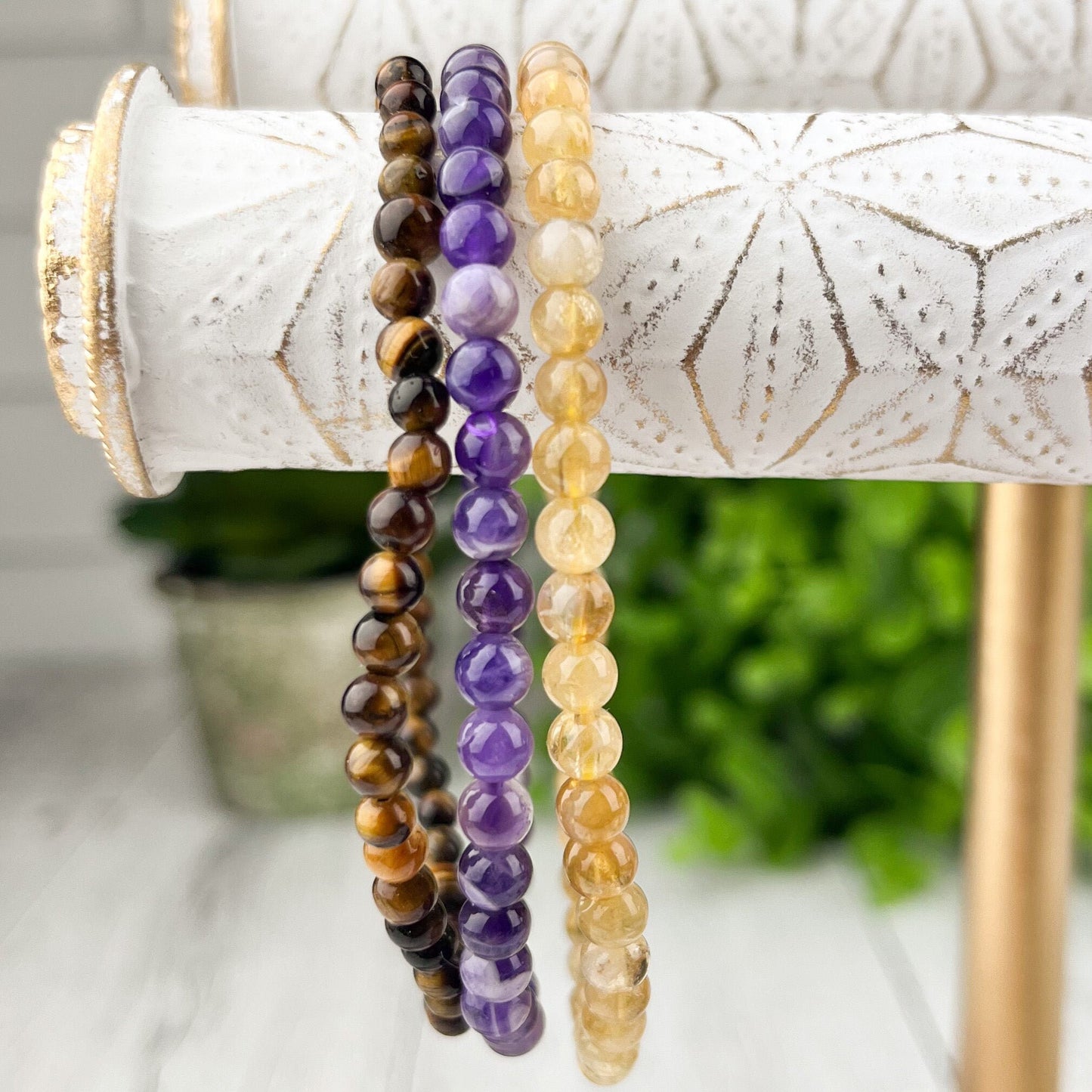 Gemstone Bracelet Stack Set for Success and Prosperity, Amethyst, Citrine, and Tiger Eye Spiritual Awareness and Good Fortune - Crystals for everyone • Crystals And Cord